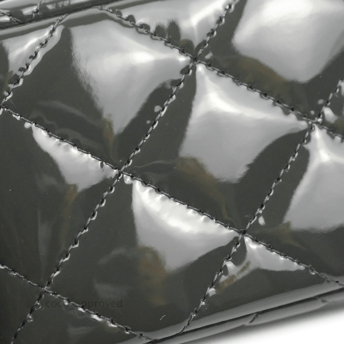 Chanel Quilted Mini Rectangular Dark Grey Patent Silver Hardware