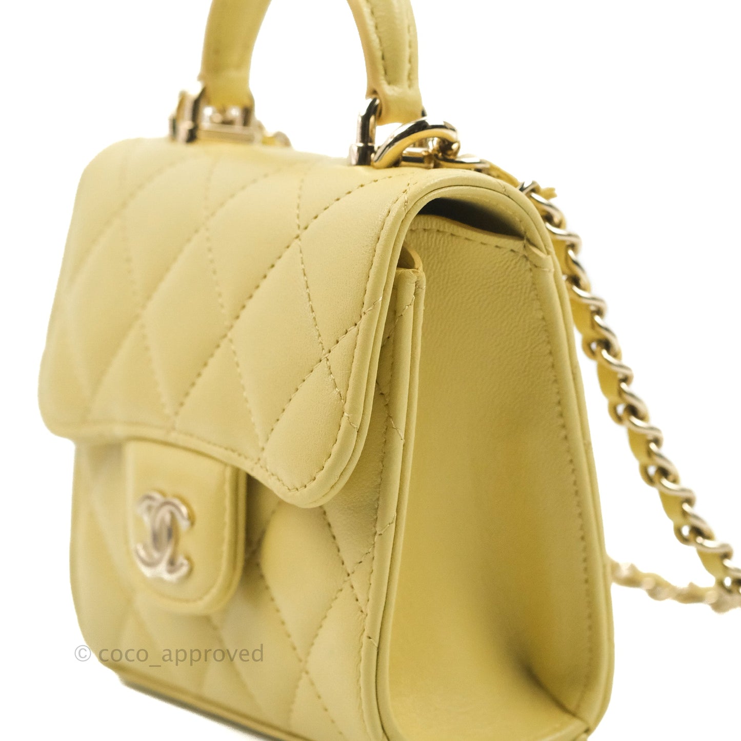 Chanel Mini Handle Clutch With Chain Yellow Lambskin Gold Hardware