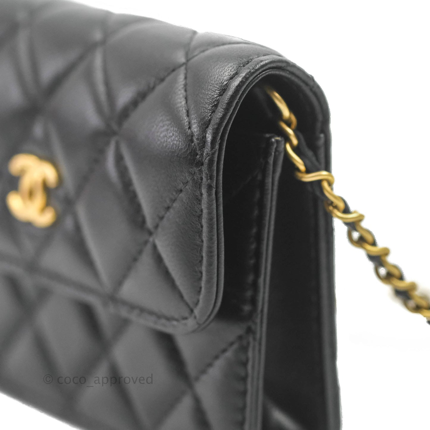 Chanel Mini Pearl Crush Clutch With Chain Belt Black Lambskin Aged Gold Hardware