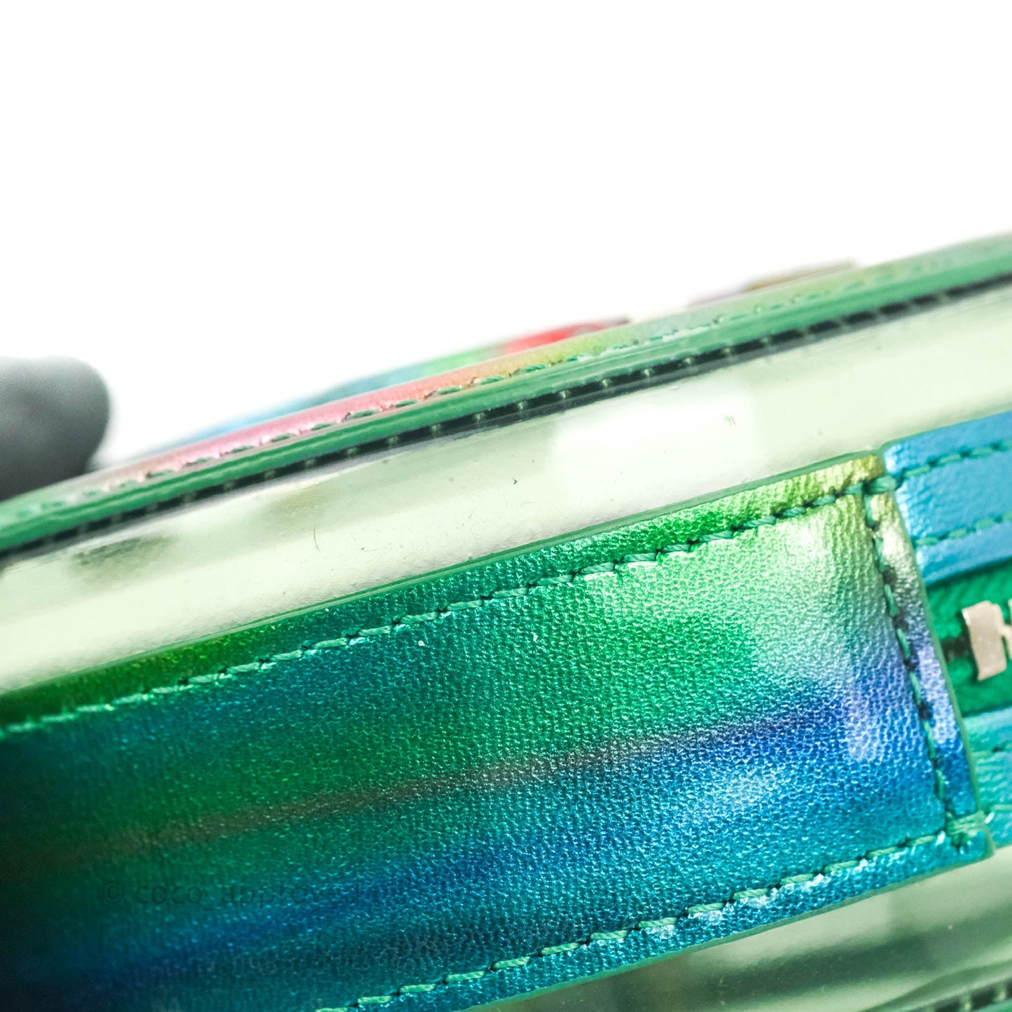 Chanel Filigree Rainbow Green PVC Round Clutch With Chain Silver Hardware 20C