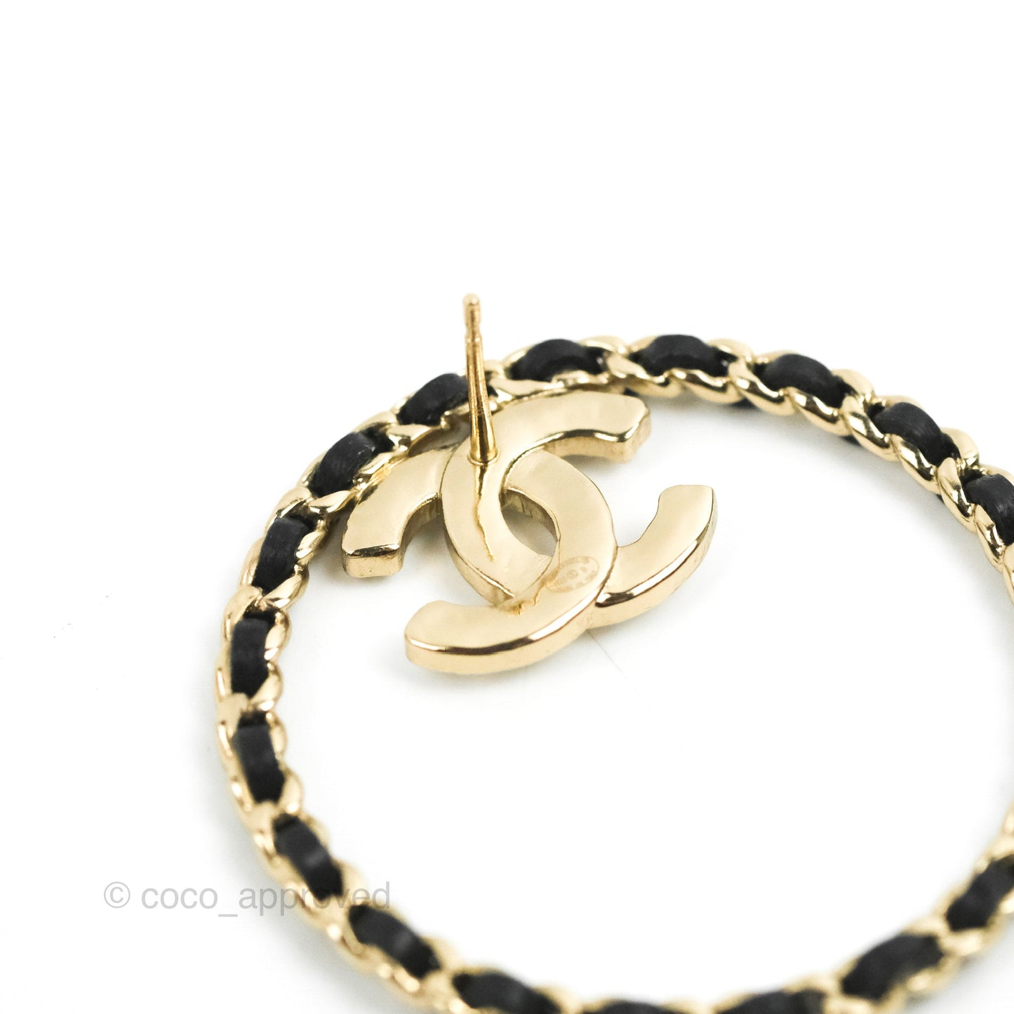 Chanel Woven Round Crystal CC Earrings Gold Tone 22B