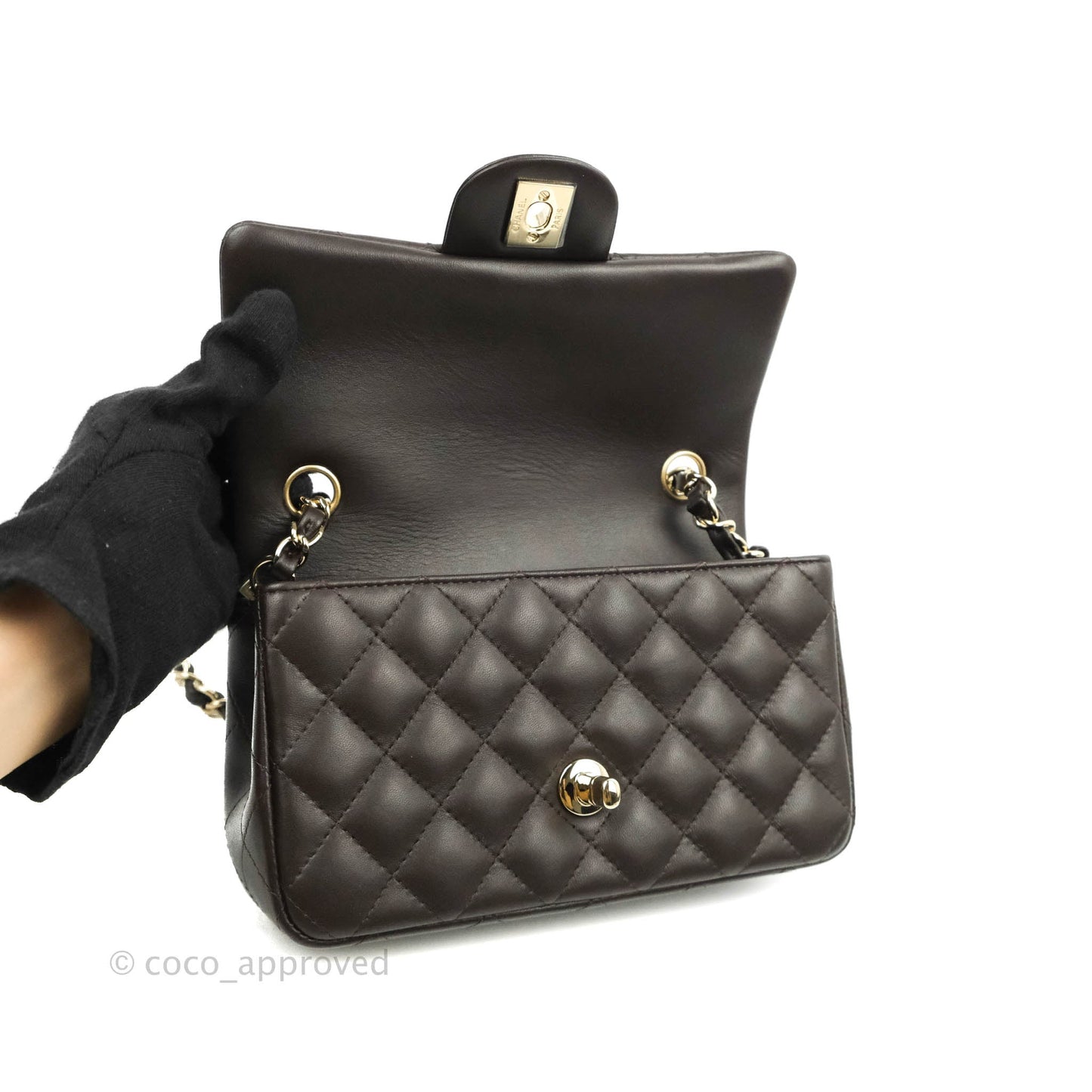 Chanel Quilted Mini Rectangular Chocolate Brown Lambskin Gold Hardware