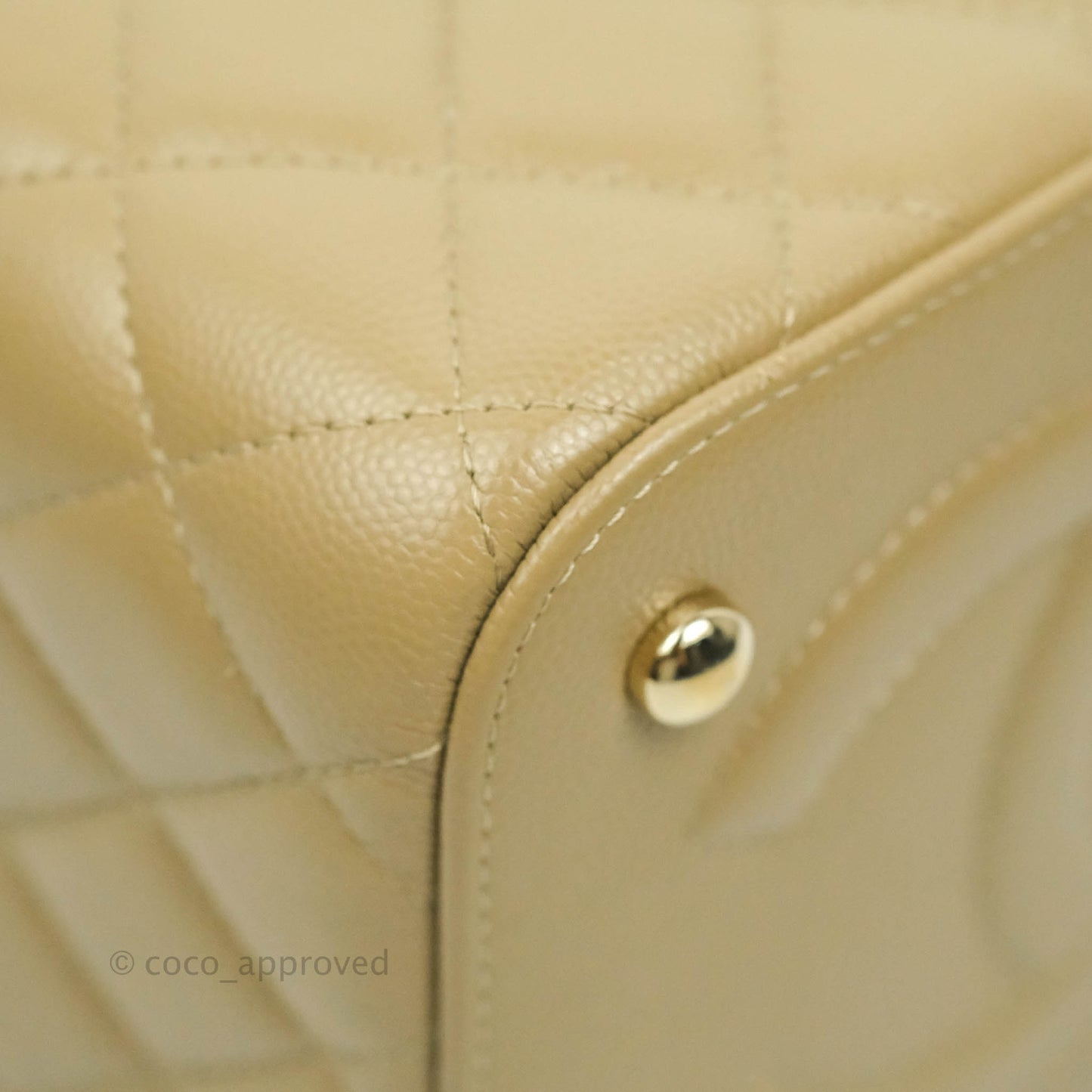 Chanel Small Quilted Top Handle Vanity Case Dark Beige Caviar Gold Hardware