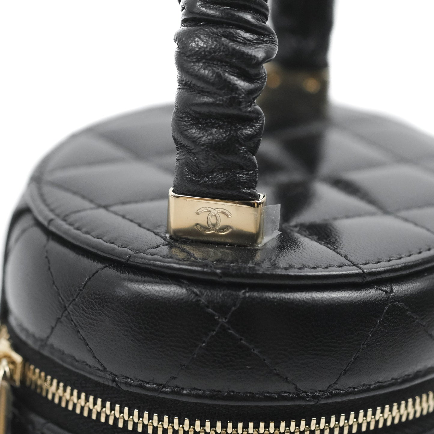 Chanel Small Top Handle Vanity Case Black Shiny Lambskin Gold Hardware 22S