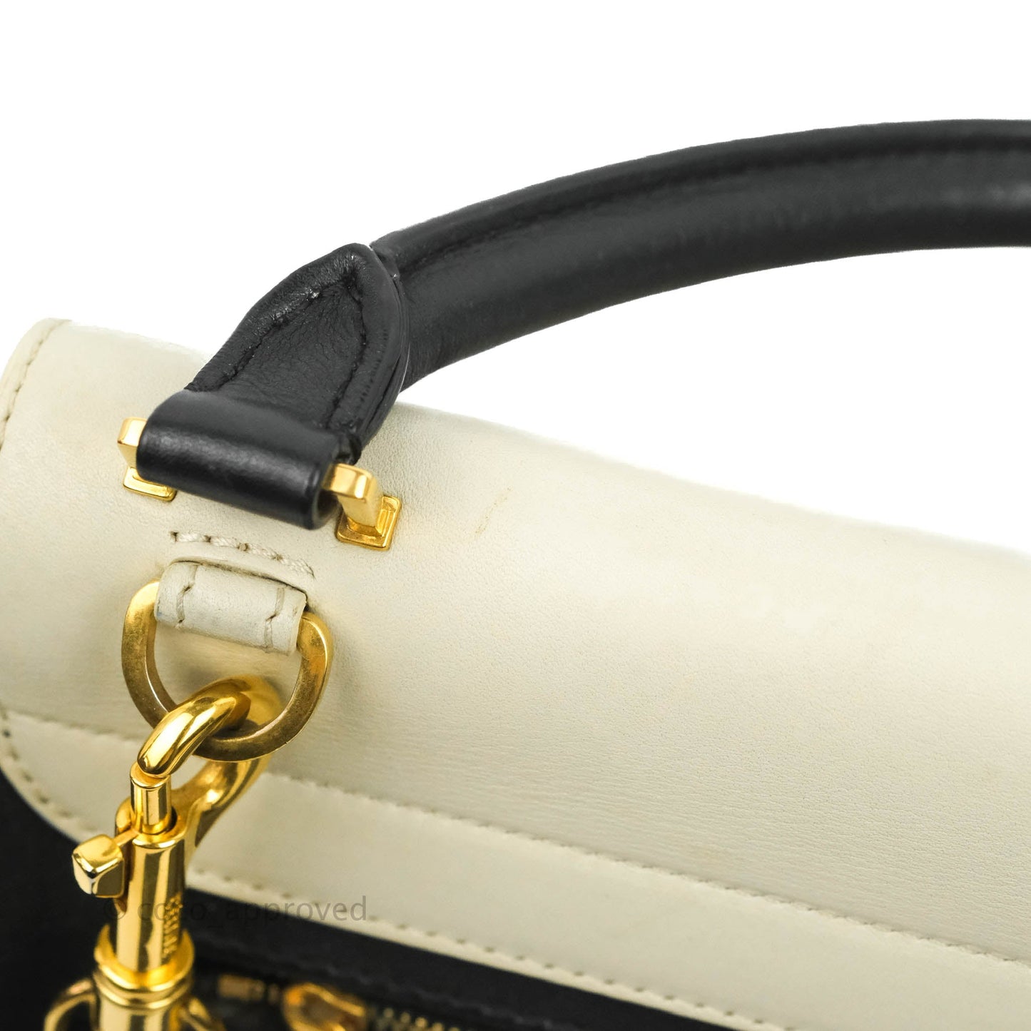 Celine Small Sleek Calfskin Tri-Color Trapeze Ivory Black Raffia