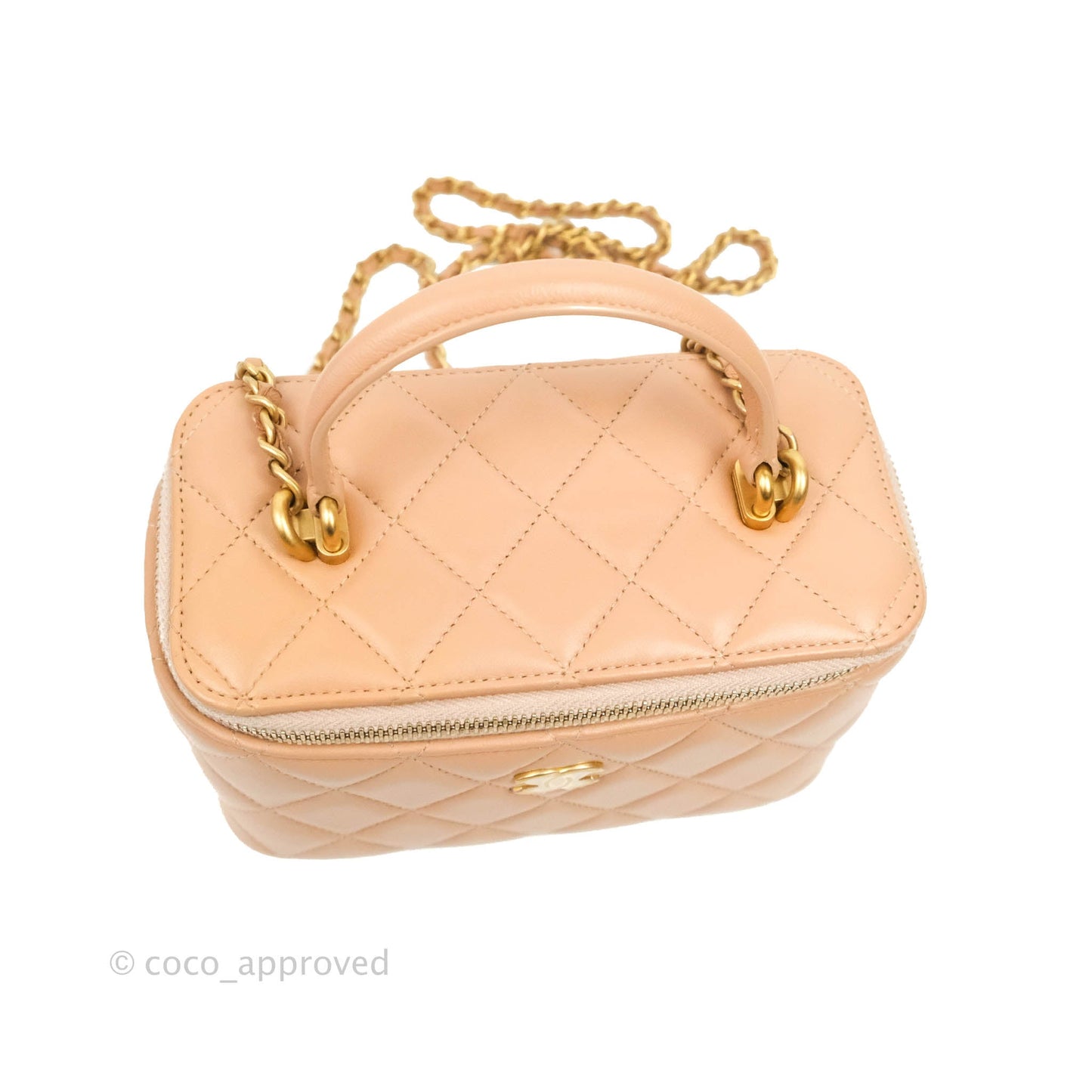 Chanel Vanity Rectangular Top Handle Beige Lambskin Aged Gold Hardware