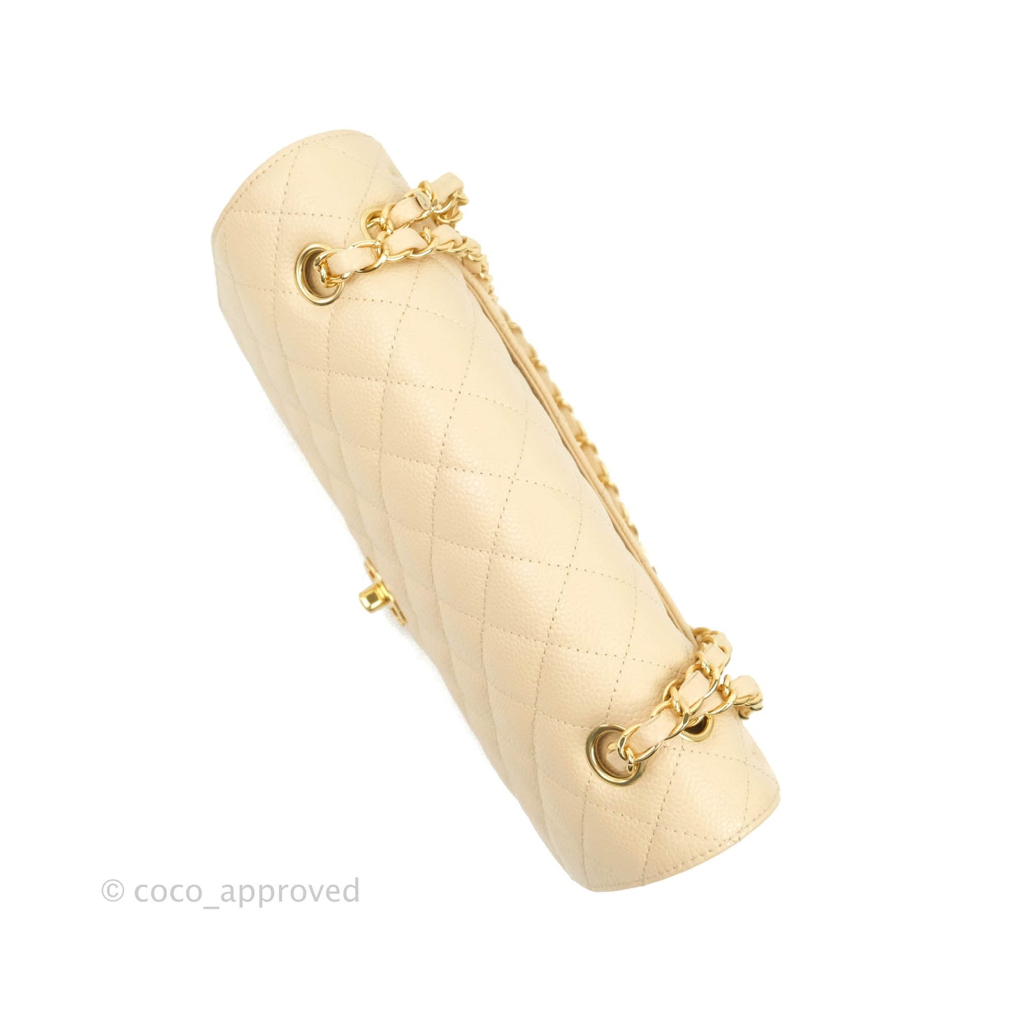 Chanel Classic M/L Medium Flap Quilted Beige Caviar Gold Hardware
