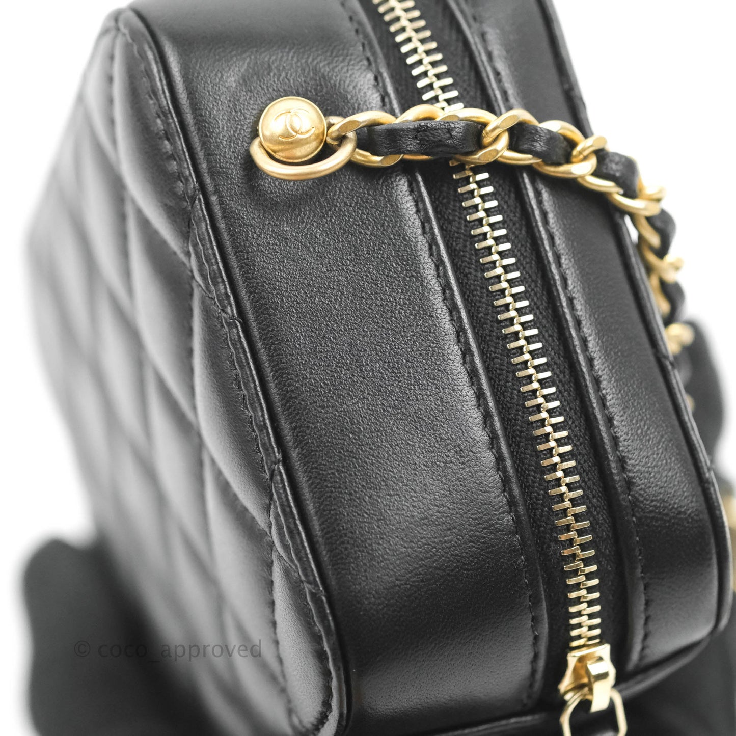 Chanel Mini Pearl Crush Quilted Camera Case Black Lambskin Aged Gold Hardware