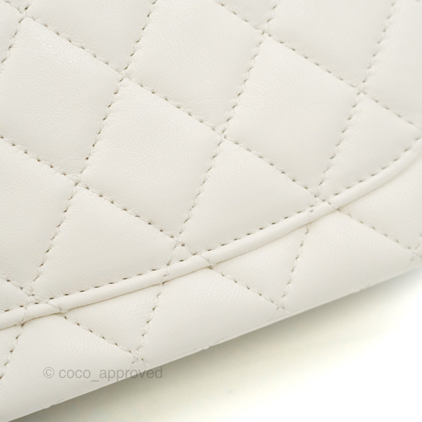 Chanel Mini Square Pearl Crush Quilted White Lambskin Aged Gold Hardware
