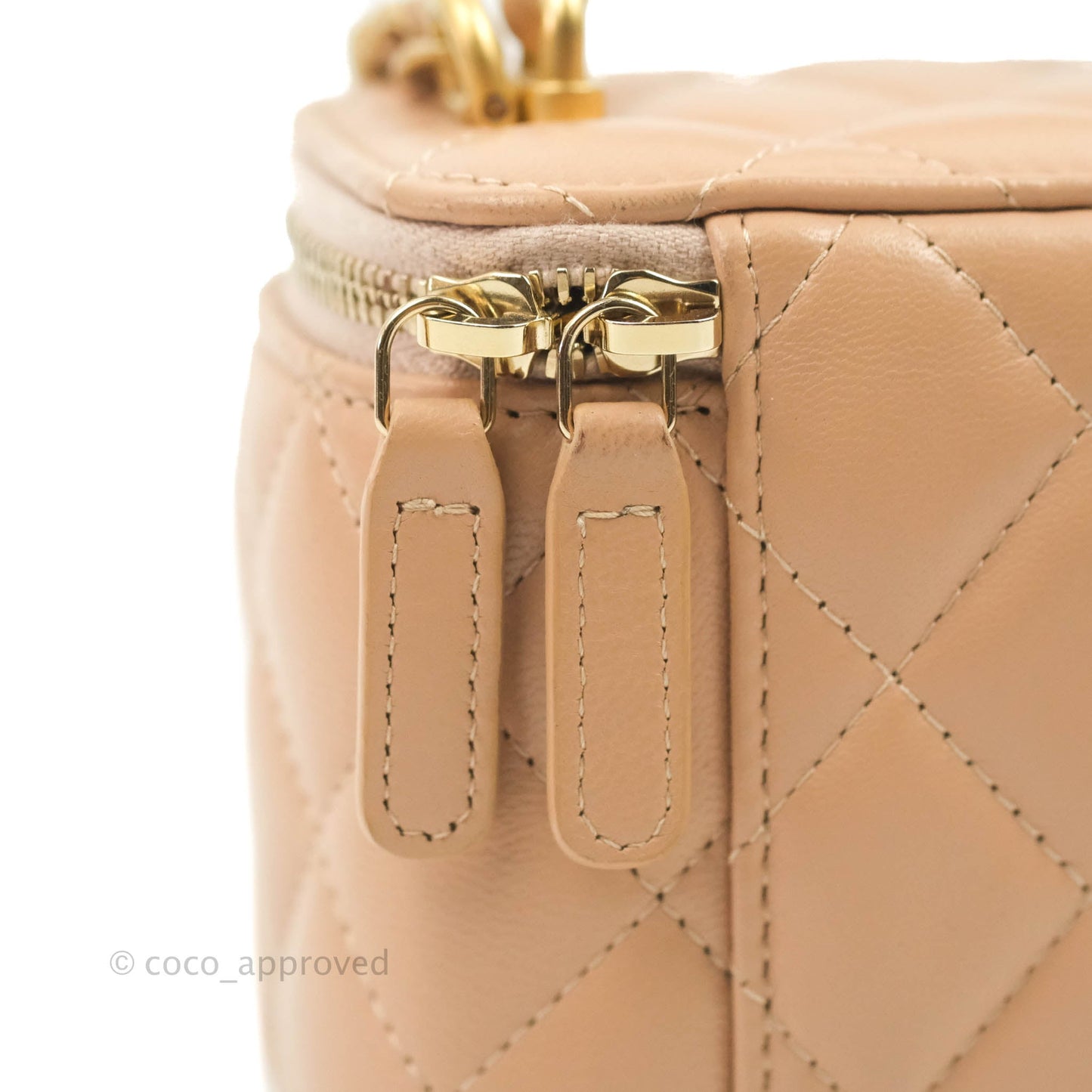 Chanel Mini Top Handle Vanity With Chain Beige Lambskin Aged Gold Hardware