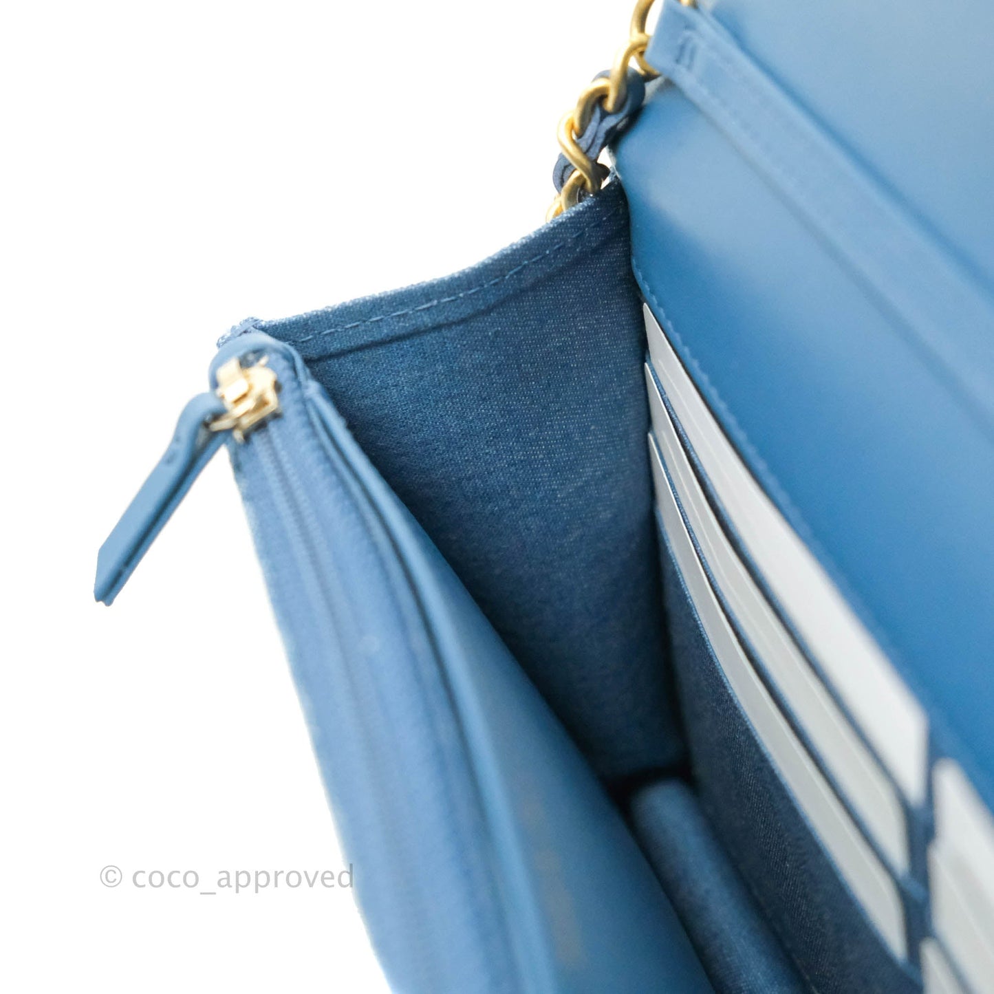Chanel Quilted Pearl Crush Wallet on Chain WOC Denim Aged Gold Hardware