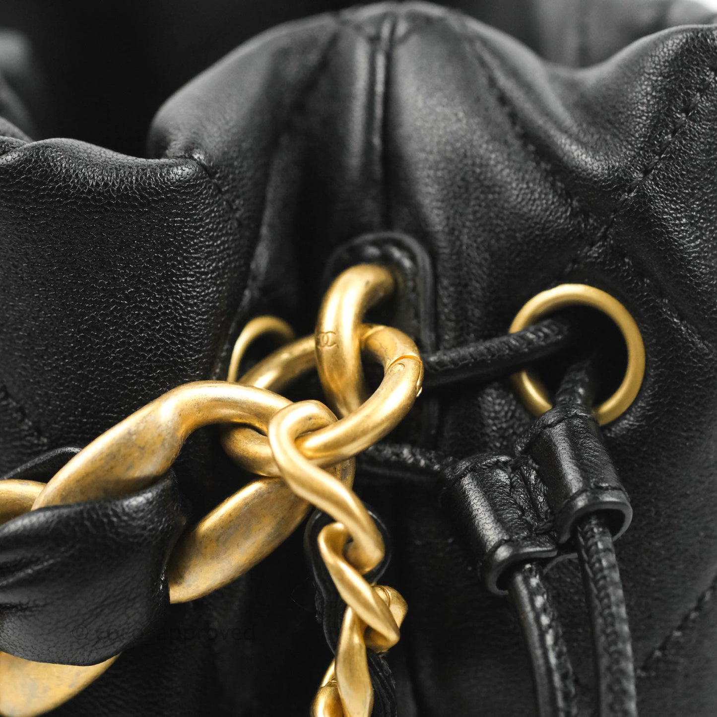 Chanel Small Entwined Chain Drawstring Bucket Bag Black Lambskin Age Gold Hardware