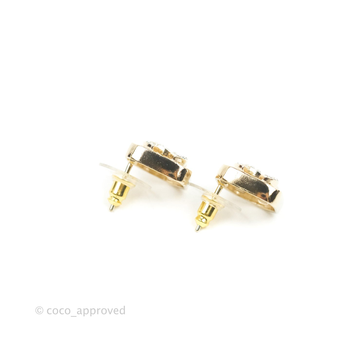 Chanel Square CC Crystal Earrings Gold Tone 23P