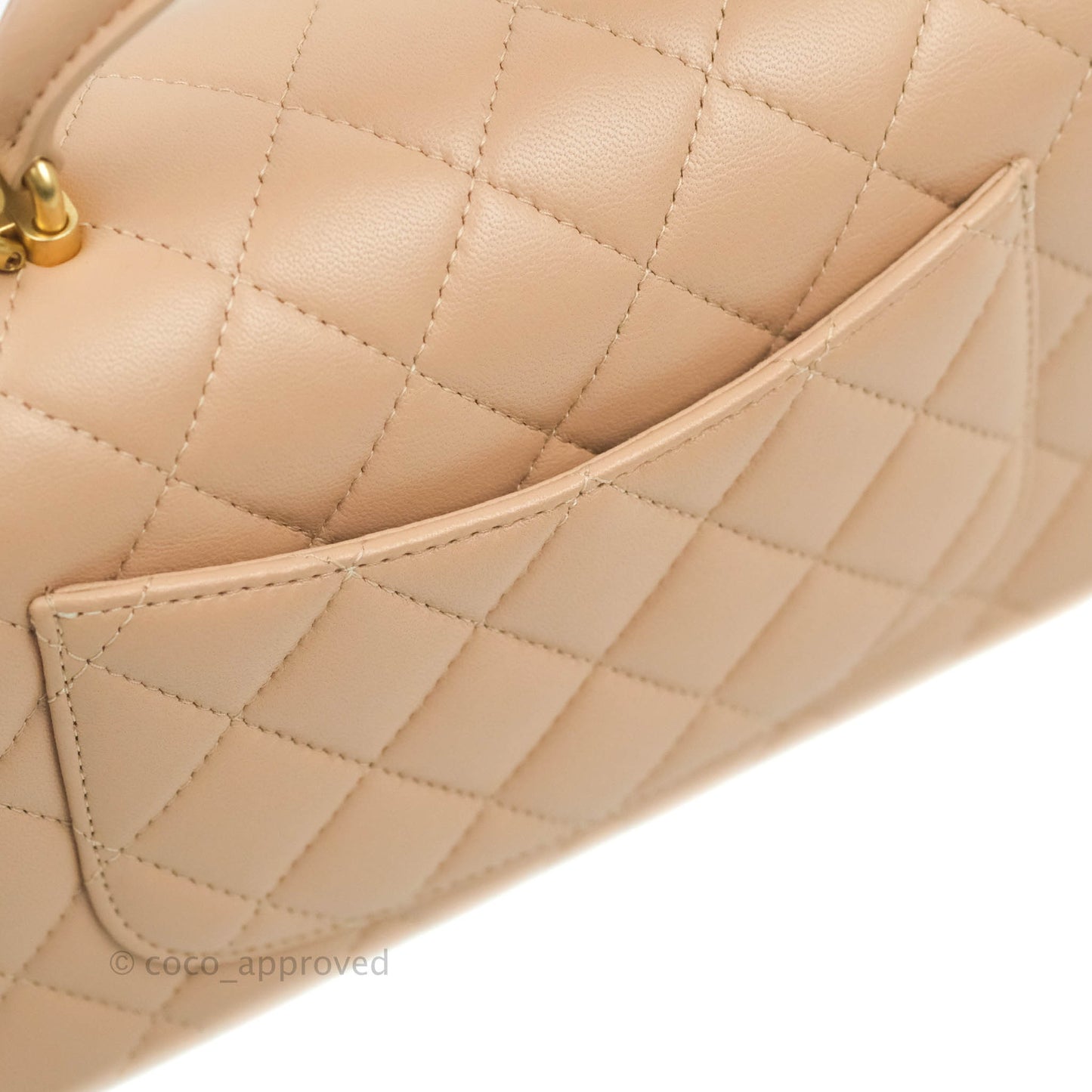 Chanel Top Handle Mini Rectangular Flap Bag Beige Lambskin Aged Gold Hardware