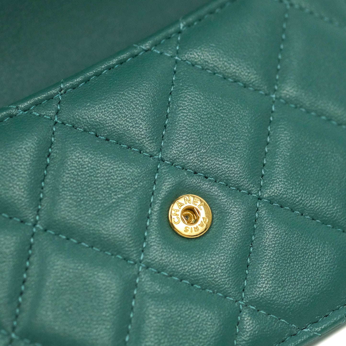 Chanel Mini Handle Flap Coin Purse With Chain Green Lambskin Gold Hardware