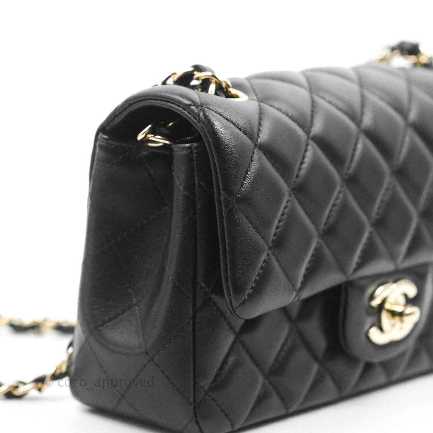 Chanel Quilted Mini Rectangular Flap Black Lambskin Light Gold Hardware