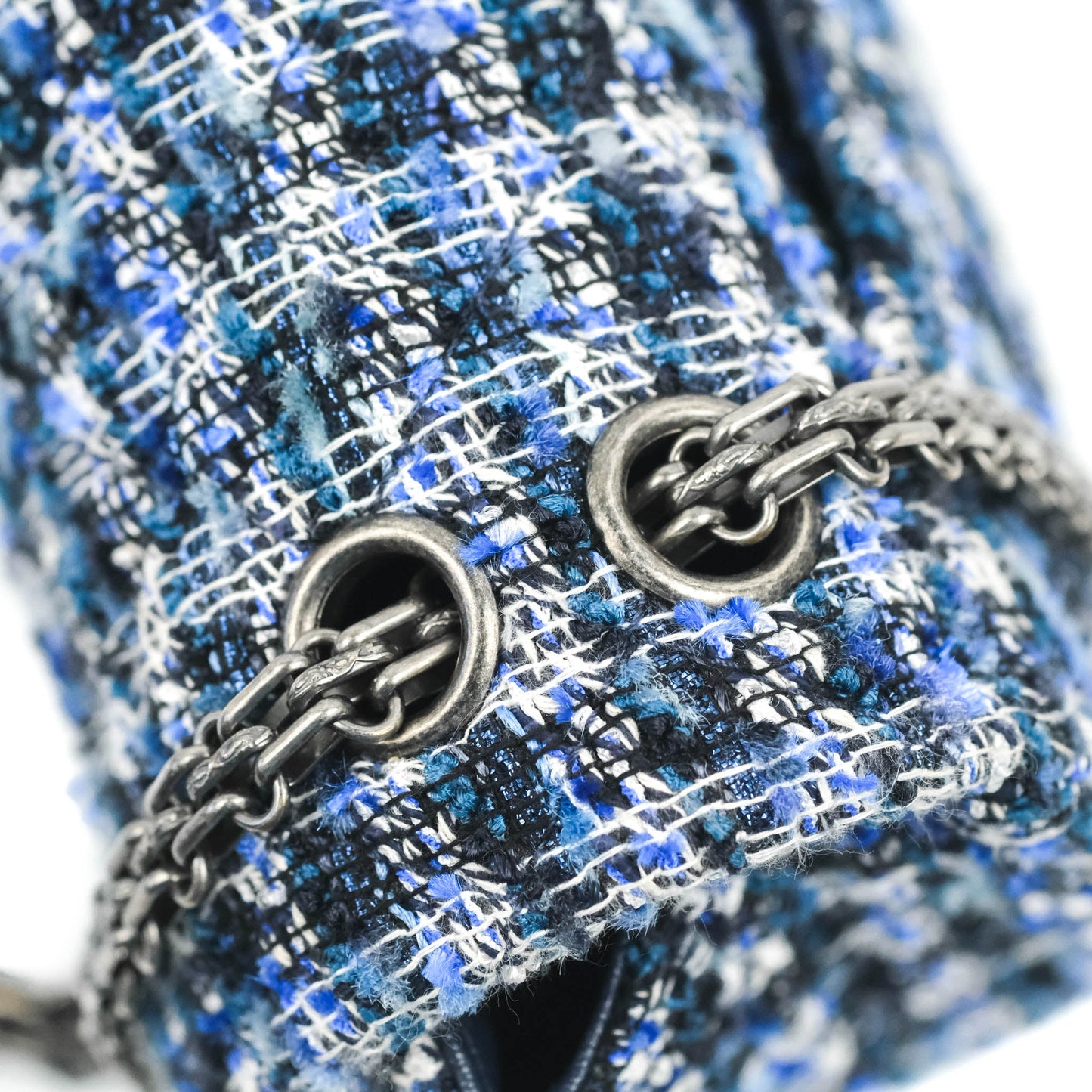 Chanel Mini Reissue 224 Blue Tweed Ruthenium Hardware