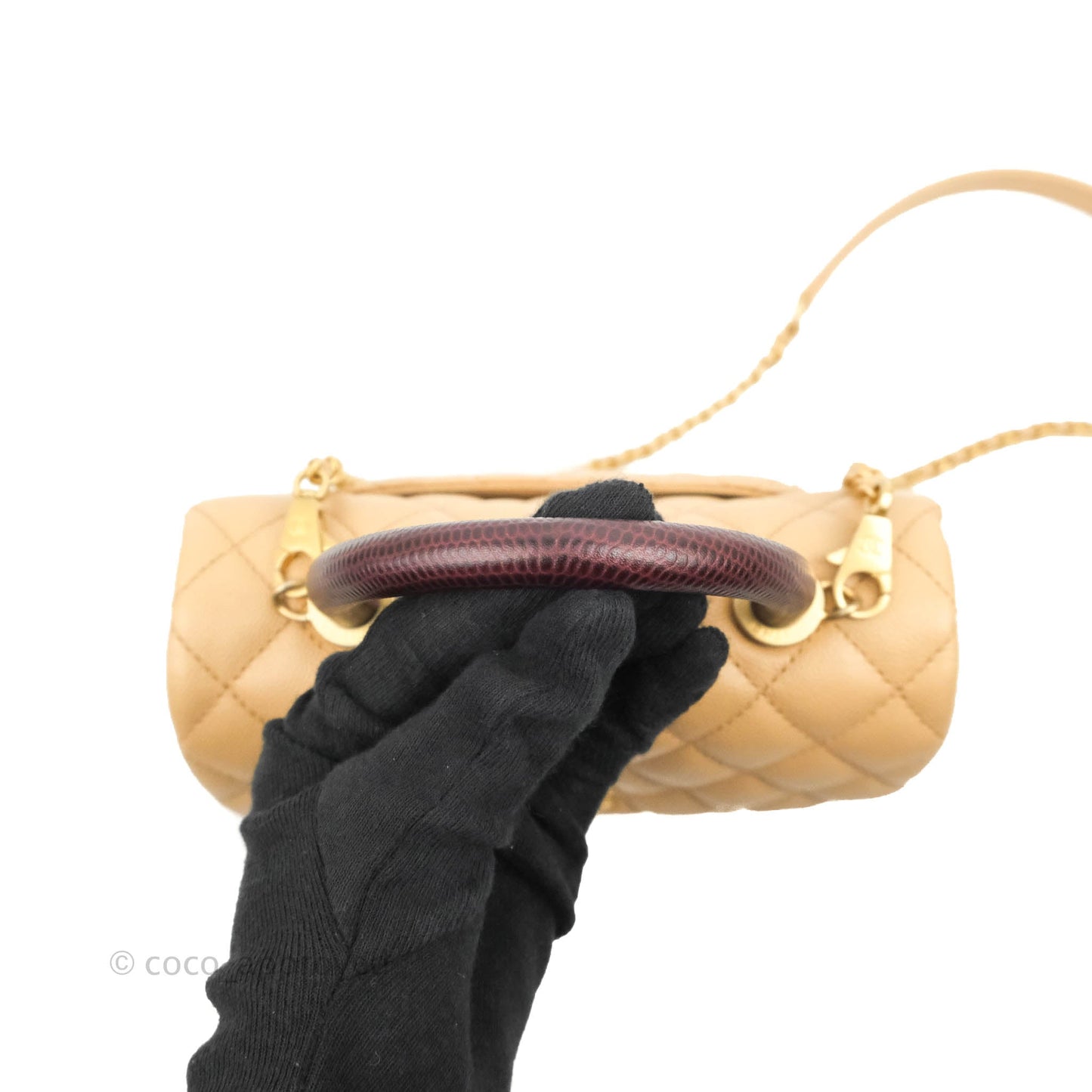 Chanel Small Coco Handle Quilted Beige Caviar Gold Hardware Lizard Embossed Handle