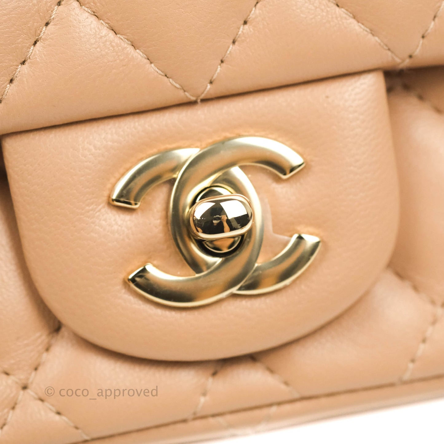 Chanel Mini Square Beige Lambskin Gold Hardware 21A