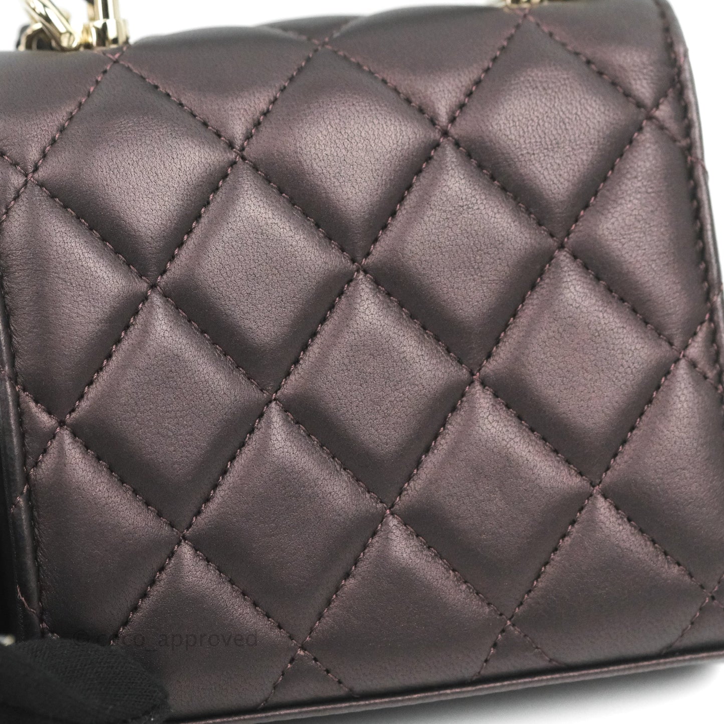 Chanel Mini Handle Clutch With Chain Iridescent Purple Lambskin Gold Hardware