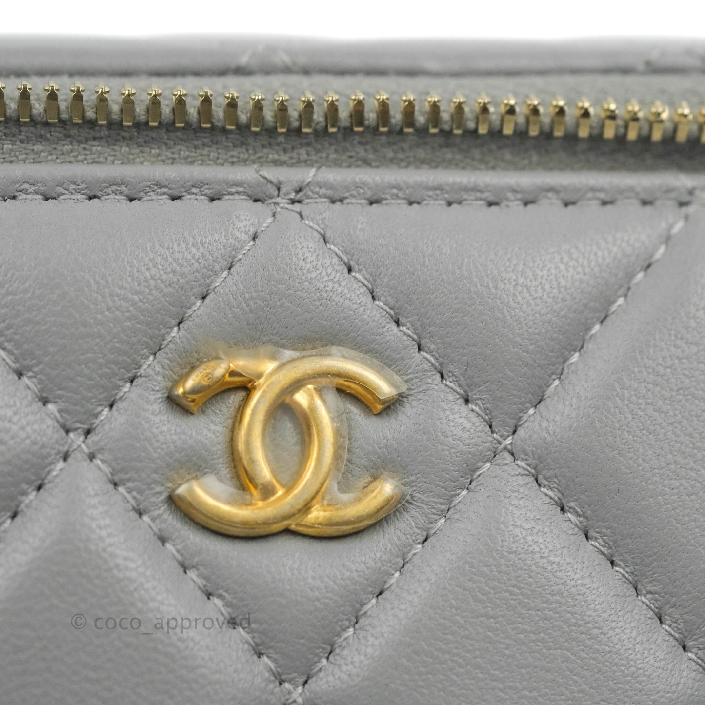 Chanel Vanity with Pearl Crush Chain Grey Lambskin Aged Gold Hardware
