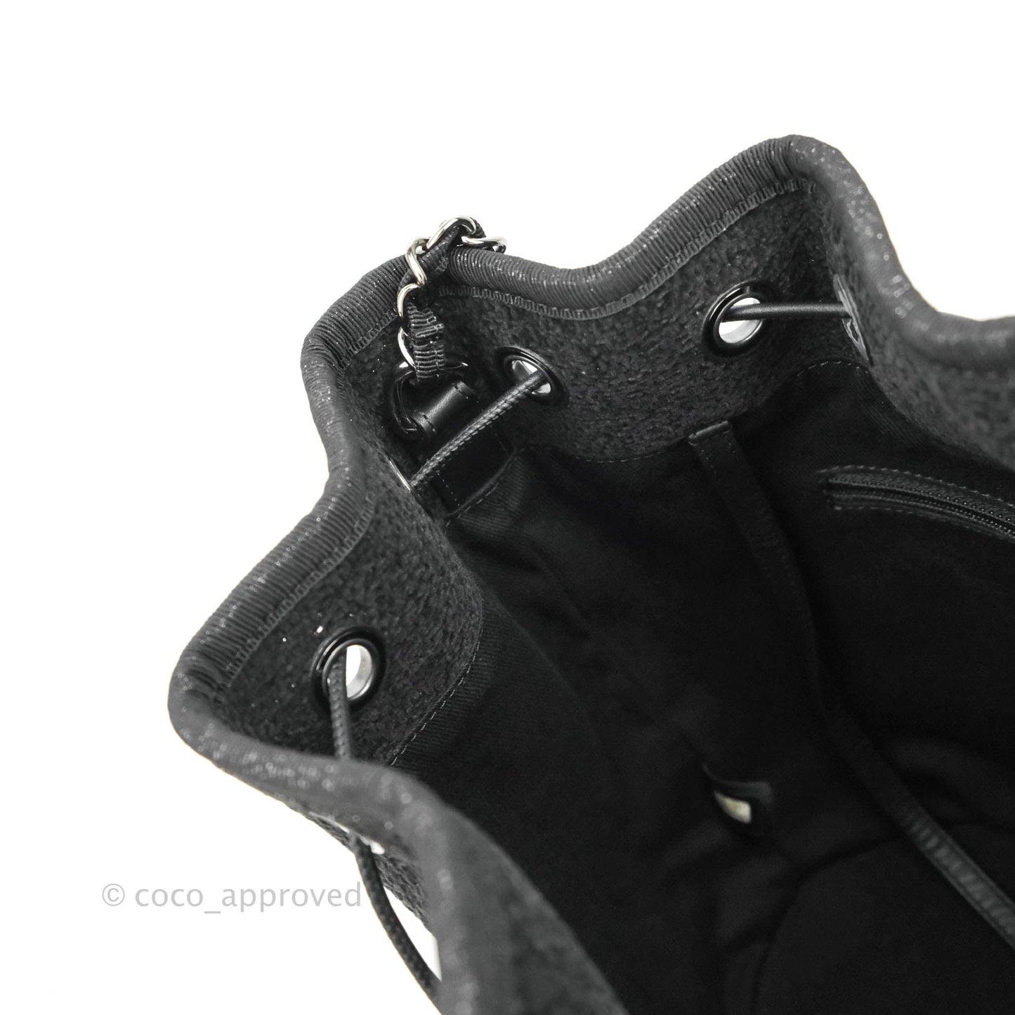 Chanel Deauville Drawstring Bag Black Glitter Lurex