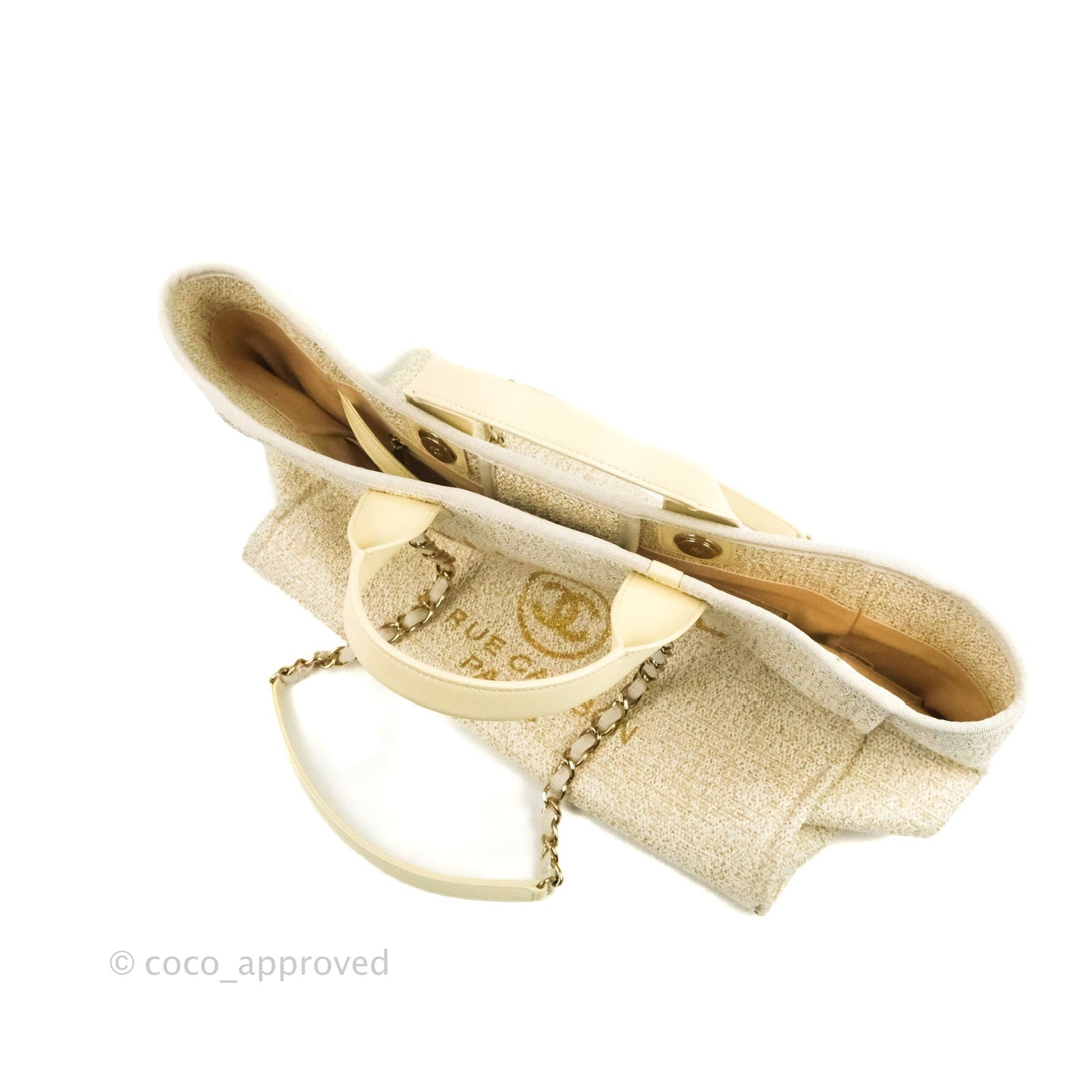 Chanel Large Deauville Ivory/Gold Canvas Gold Hardware