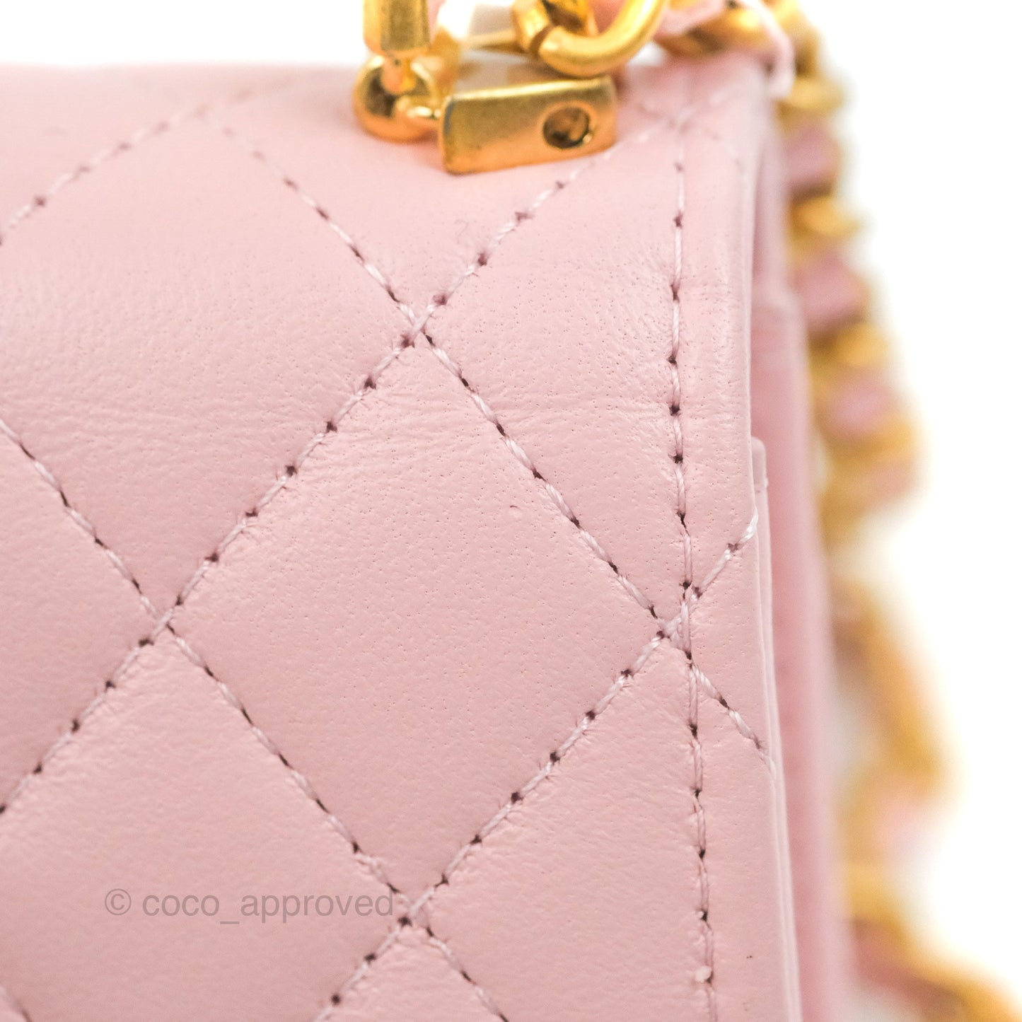 Chanel Enamel Top Handle Clutch with Chain Pink Lambskin Aged Gold Hardware