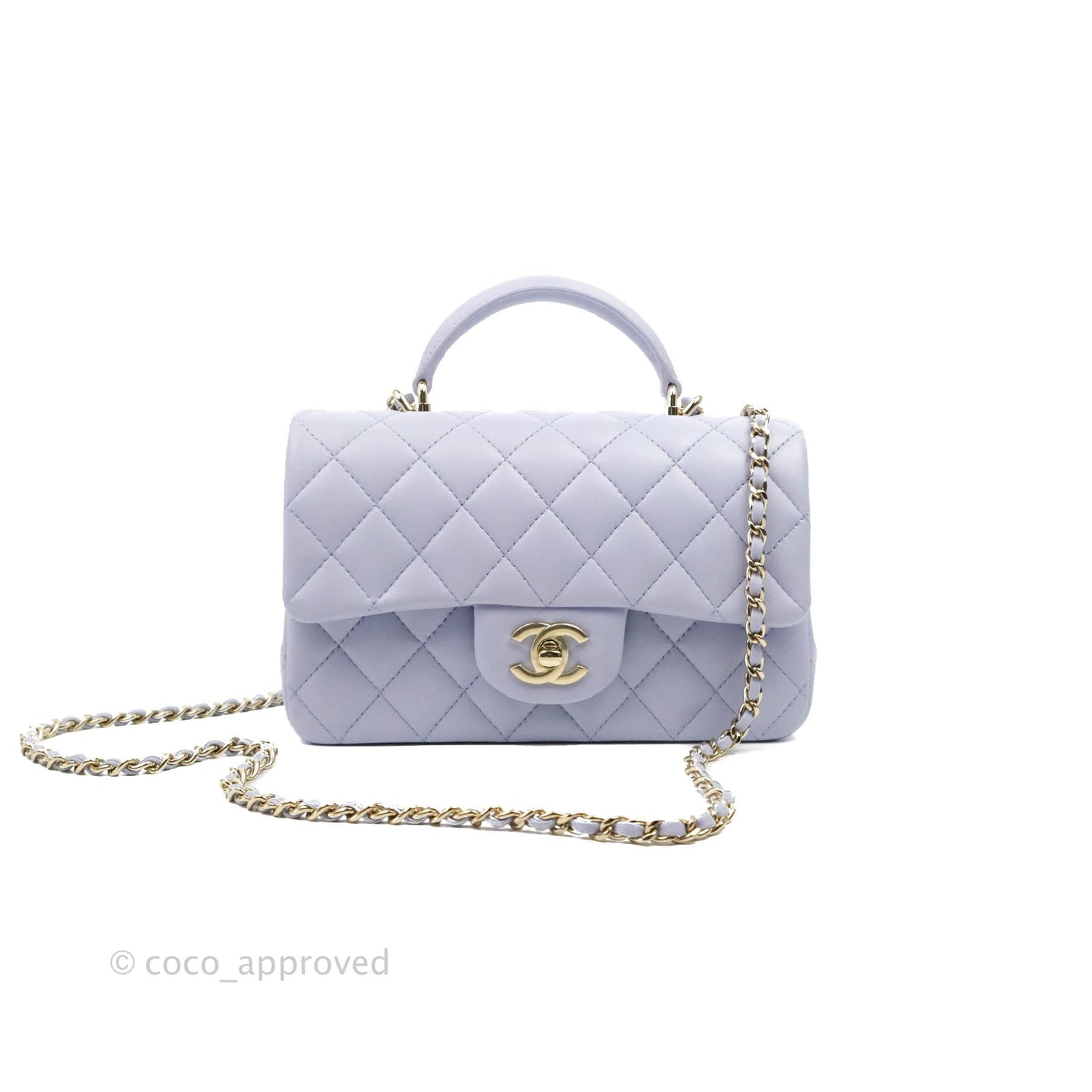 Chanel Top Handle Mini Rectangular Flap Bag Lilac Lambskin Gold Hardware