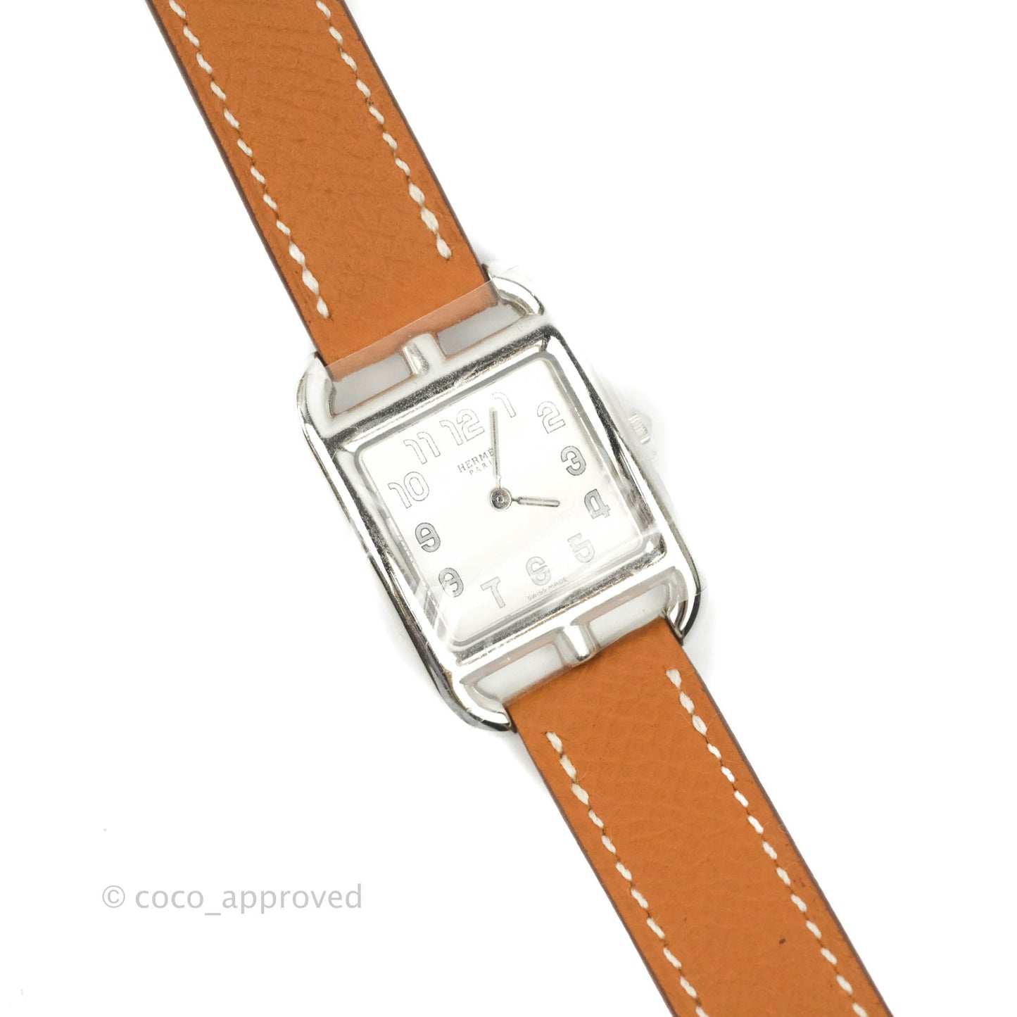 Hermès Cape Cod Steel Watch in Gold Calfskin Strap