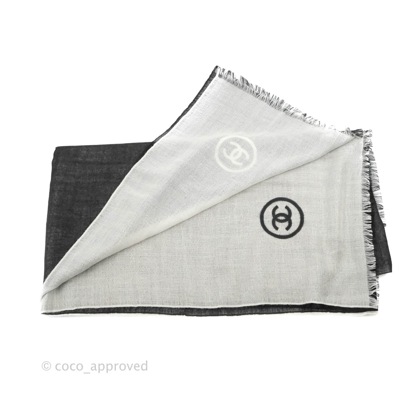 Chanel CC Cashmere Silk Scarf Black & White