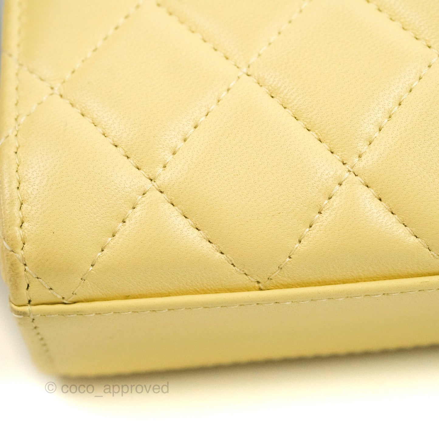 Chanel Quilted Pearl Crush Phone Holder With Chain Yellow Lambskin