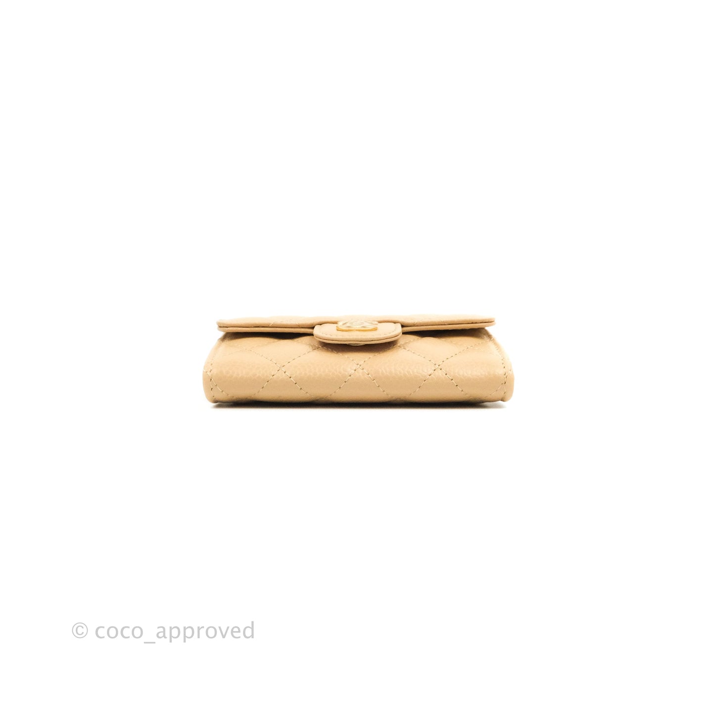 Chanel Quilted Flap Card Holder Beige Caviar Gold Hardware