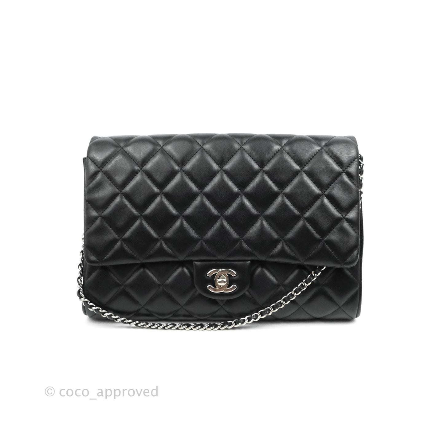 Chanel Quilted Clutch with Chain Lambskin Black Silver Hardware