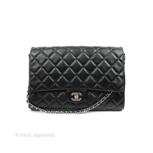 Chanel Quilted Clutch with Chain Lambskin Black Silver Hardware