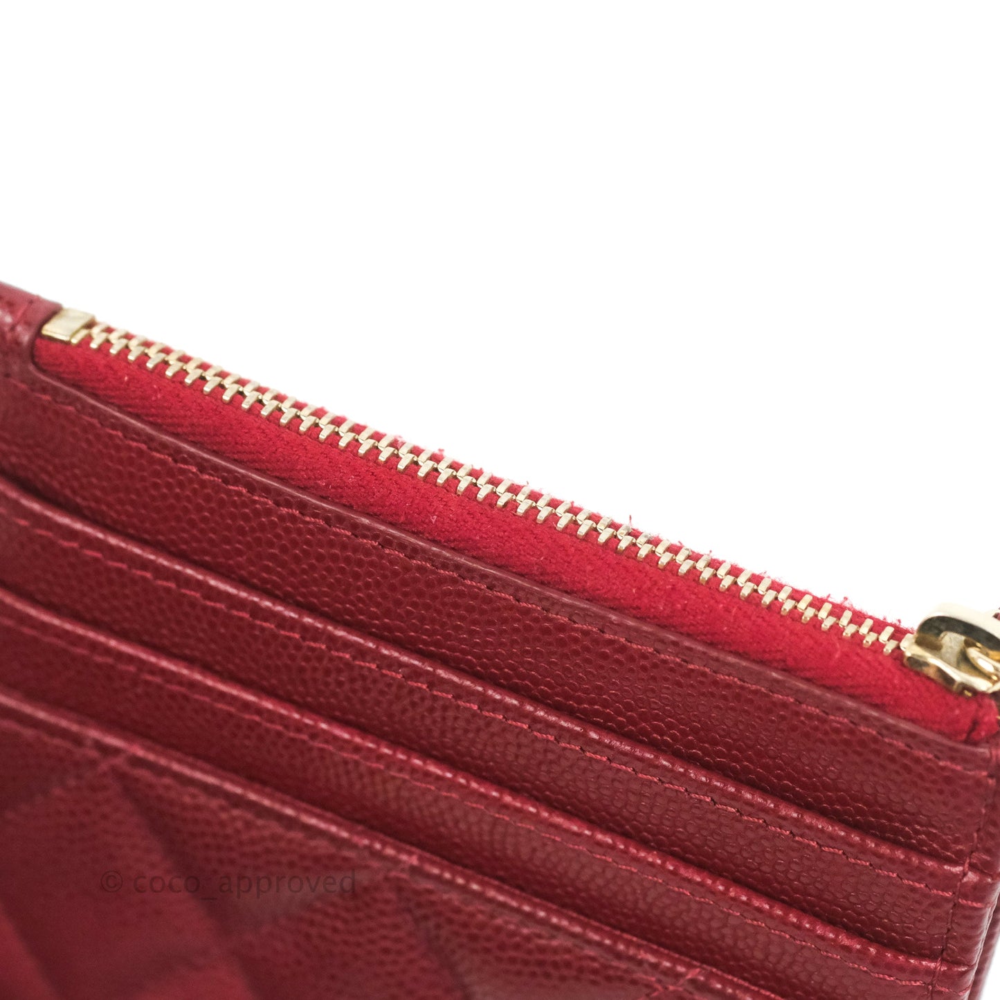 Chanel Quilted CC Zipped Card Holder Red Caviar Gold Hardware