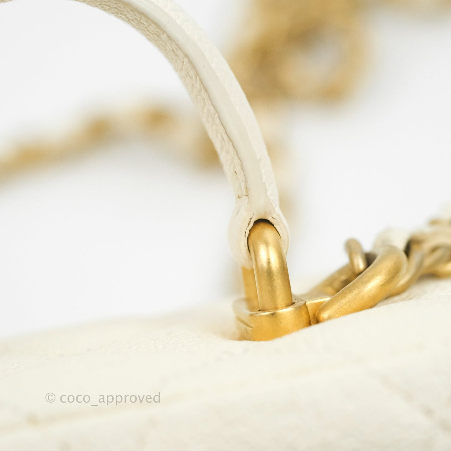 Chanel Mini Clutch With Chain White Caviar Aged Gold Hardware