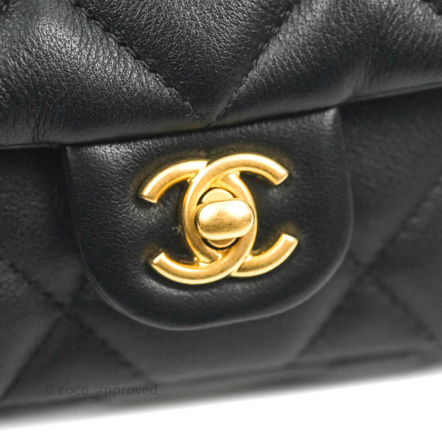 Chanel Quilted Lady Handle Flap Card Holder With Chain Black Calfskin Gold Hardware