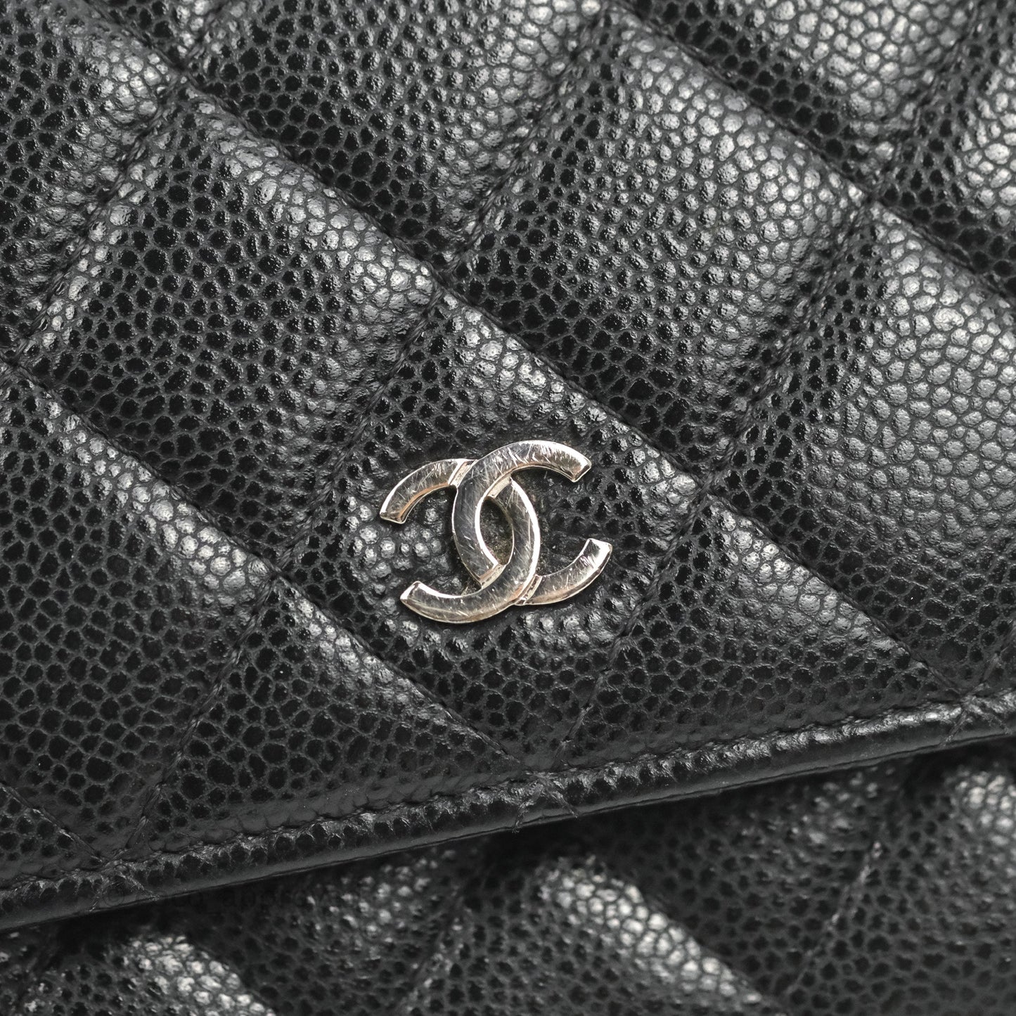 Chanel Quilted Mini Wallet on Chain WOC Black Caviar Silver Hardware