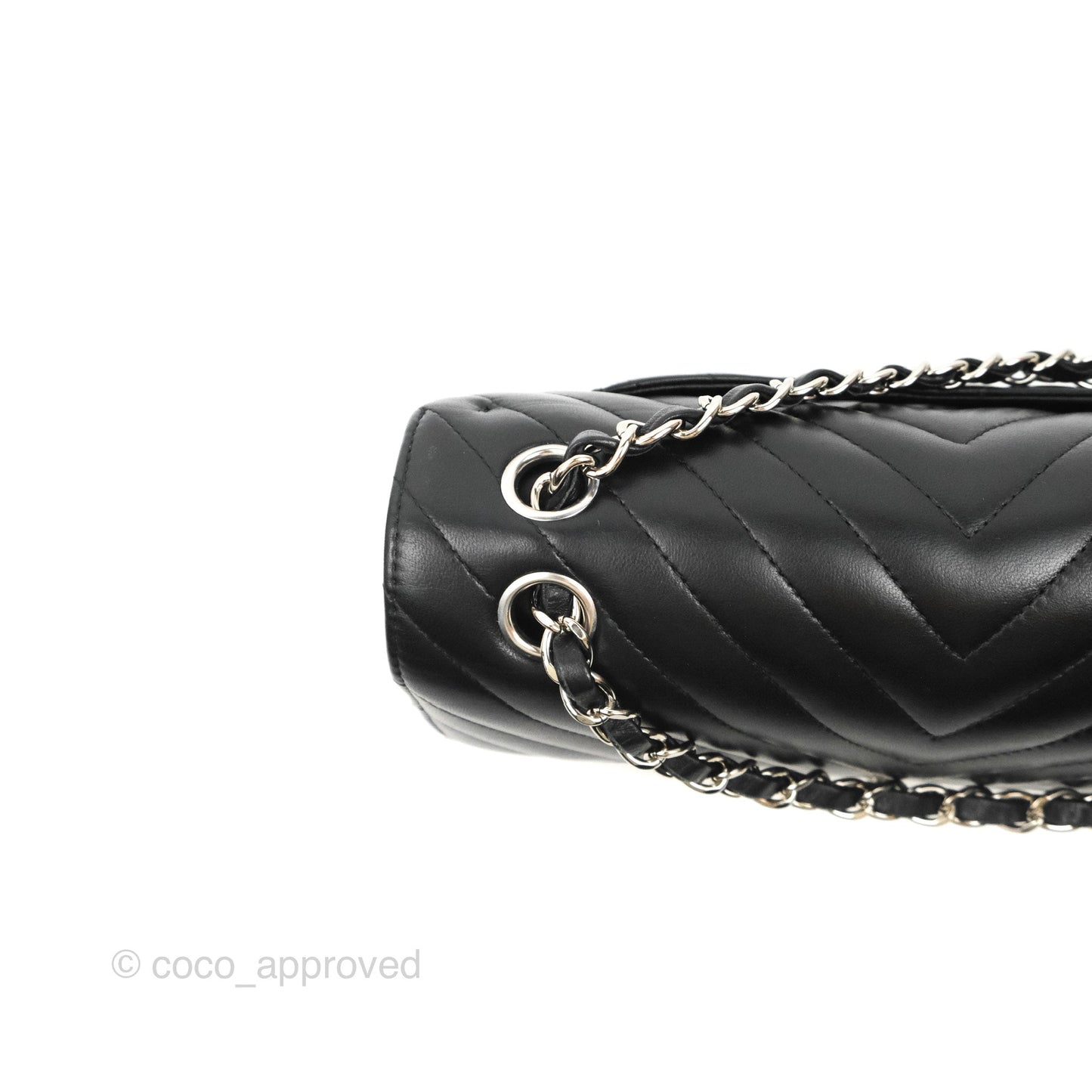 Chanel Small Classic Flap Chevron Black Lambskin Silver Hardware 21C
