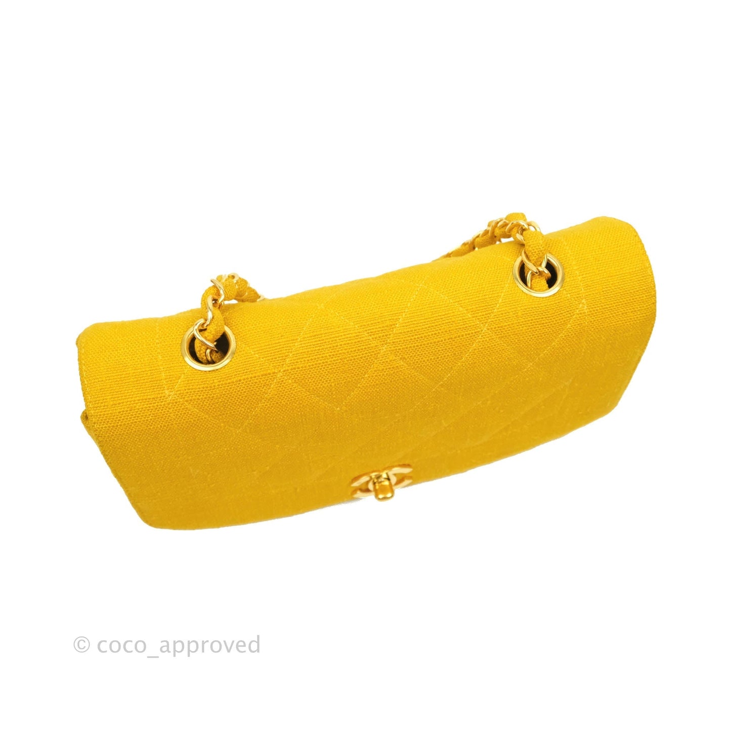 Chanel Vintage Small Classic Diana Flap Bag Yellow Linen Fabric 24K Gold Hardware