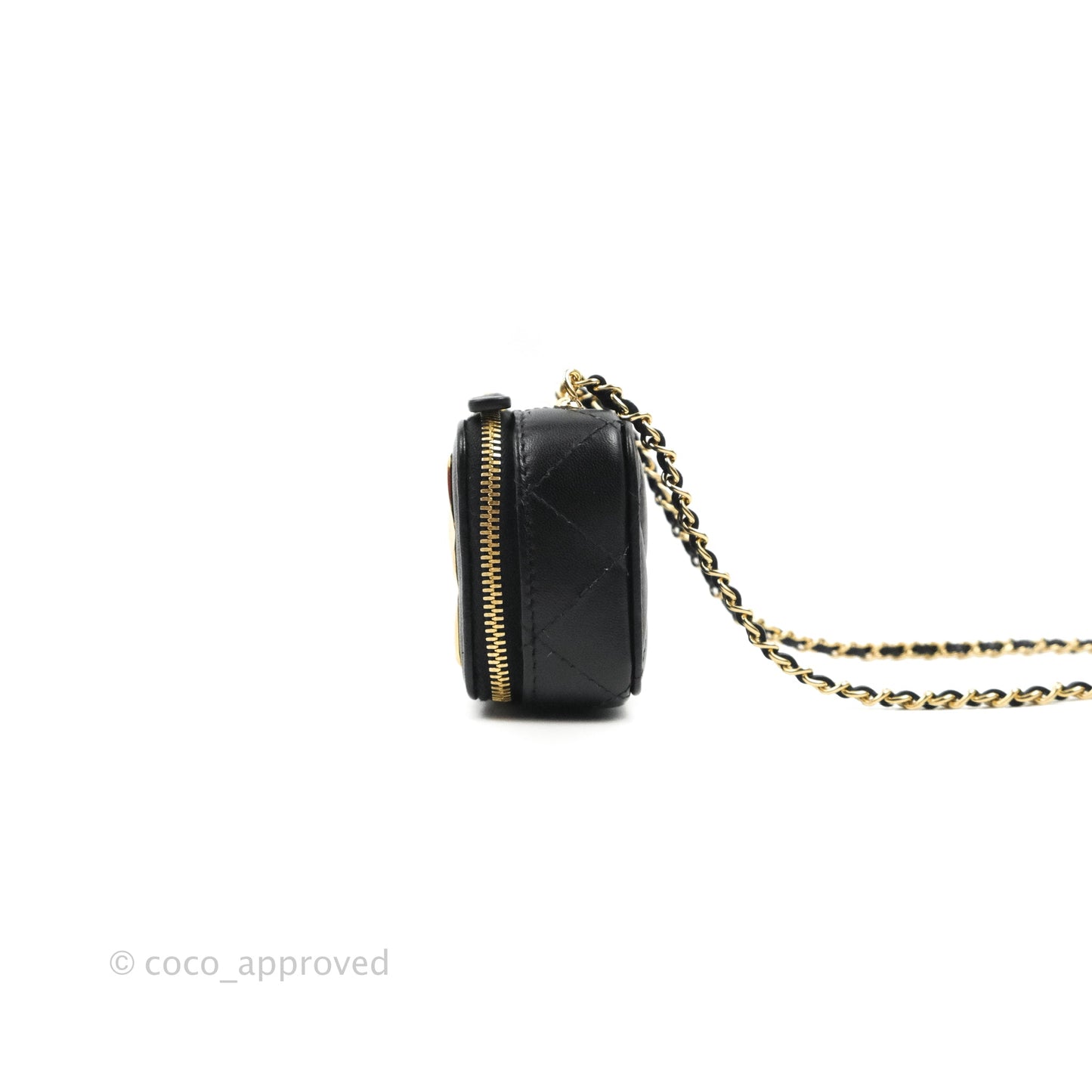 Chanel Quilted Mini Golden Plate Vanity Case With Chain Black Lambskin Gold Hardware