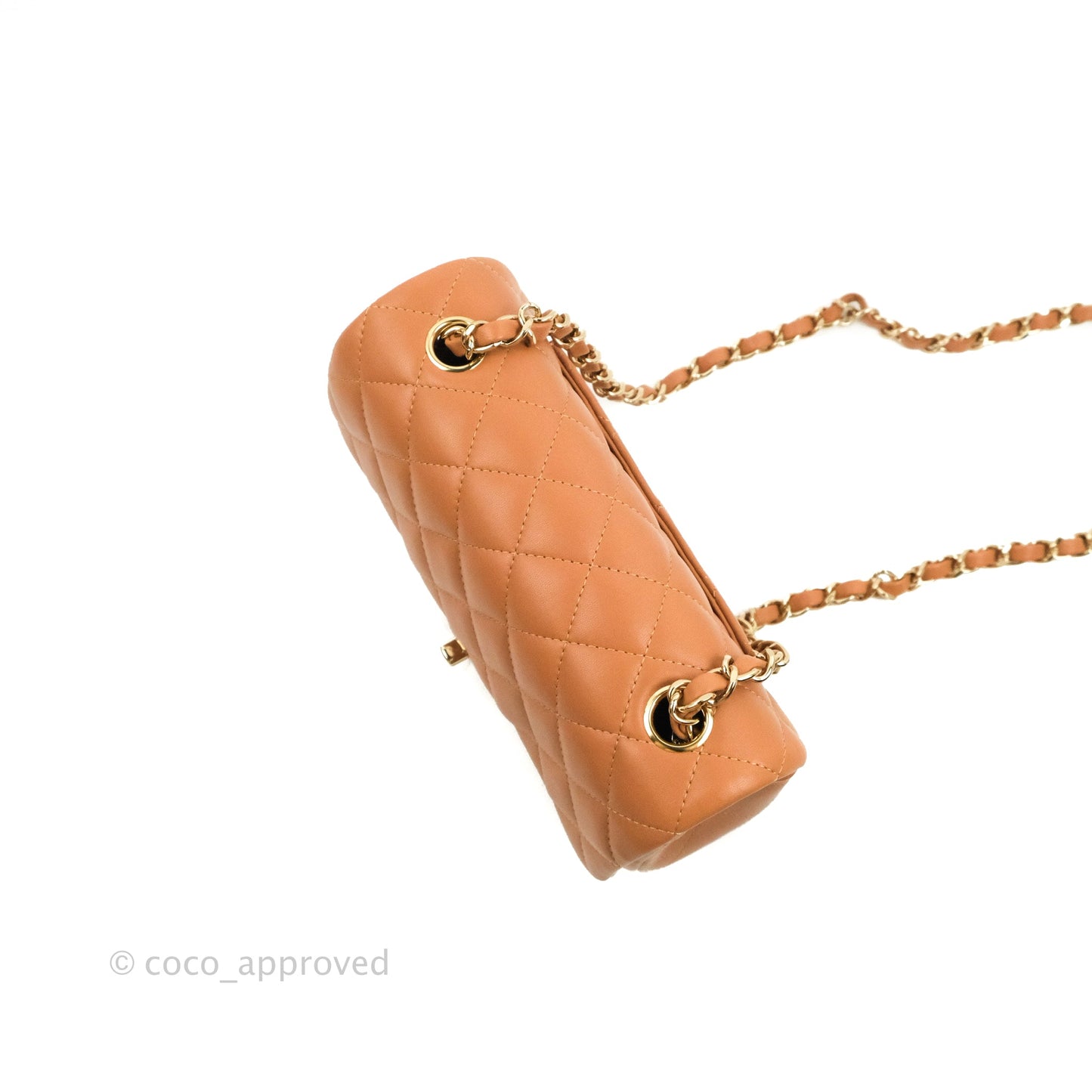 Chanel Quilted Mini Rectangular Flap Caramel Lambskin Gold Hardware 21P