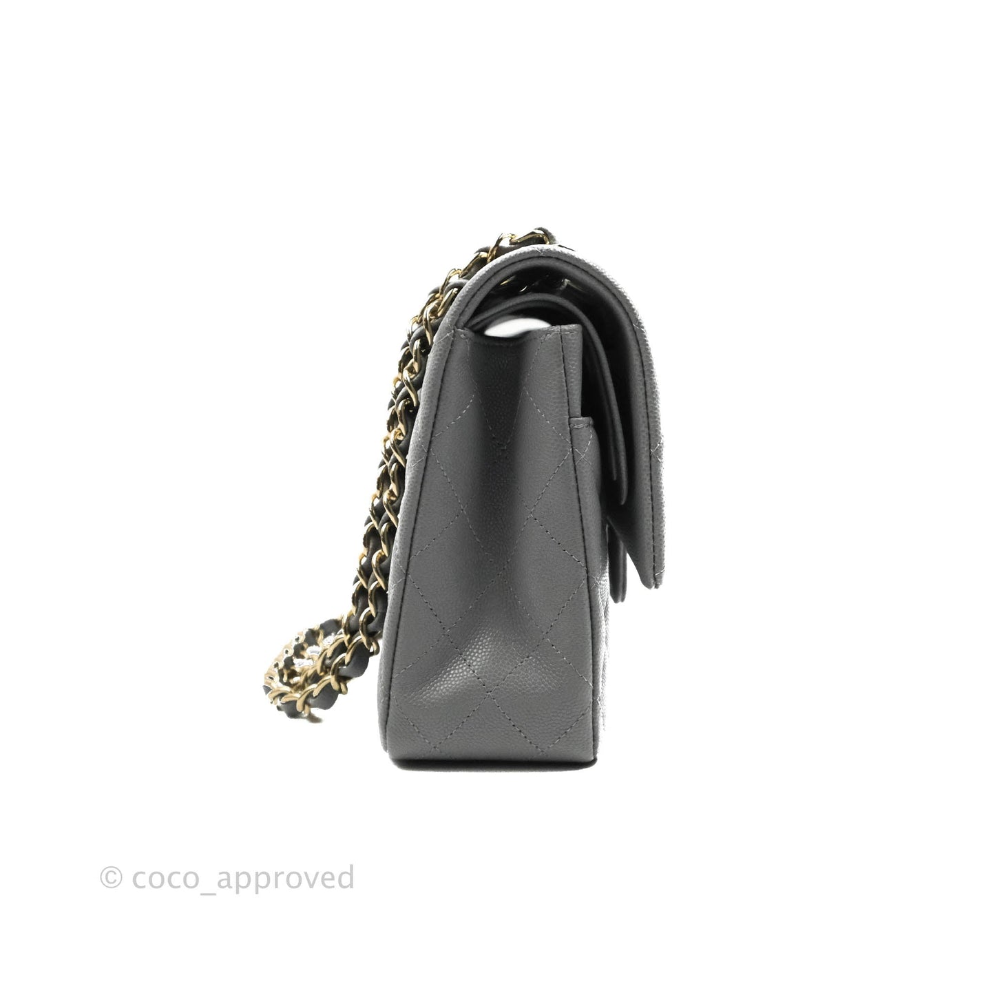 Chanel Classic M/L Medium Flap Quilted Grey Caviar Gold Hardware 20C