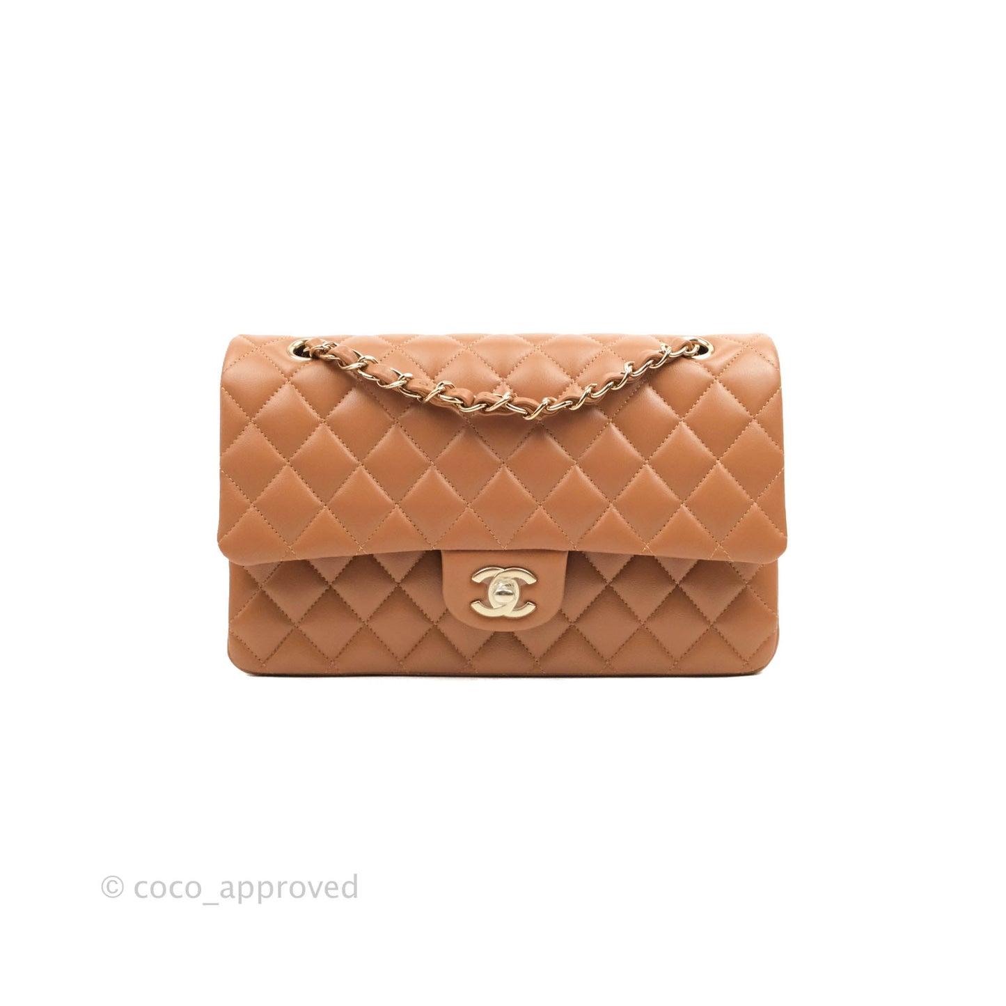 Chanel Classic M/L Medium Flap Quilted Dark Beige Caramel Lambskin Gold Hardware