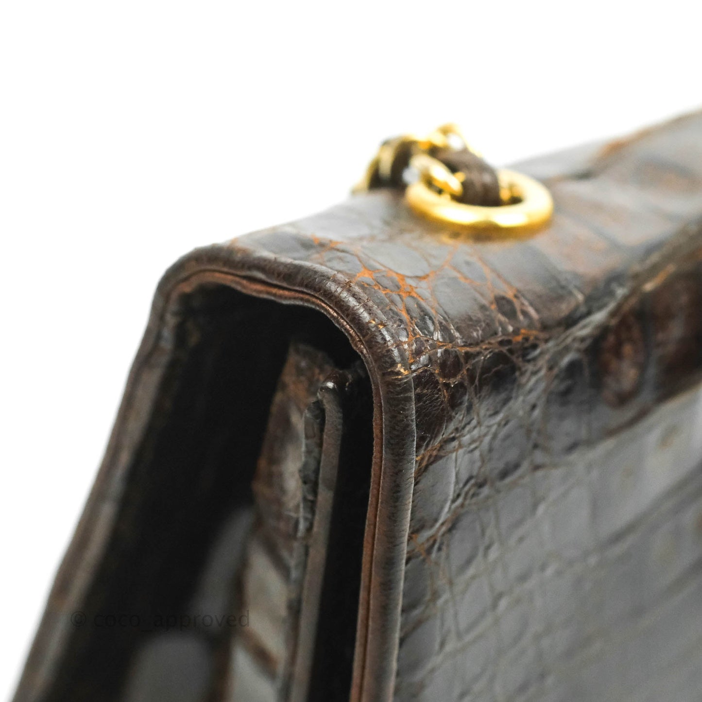 Chanel Vintage Brown Crocodile Leather Shoulder Bag Gold Hardware