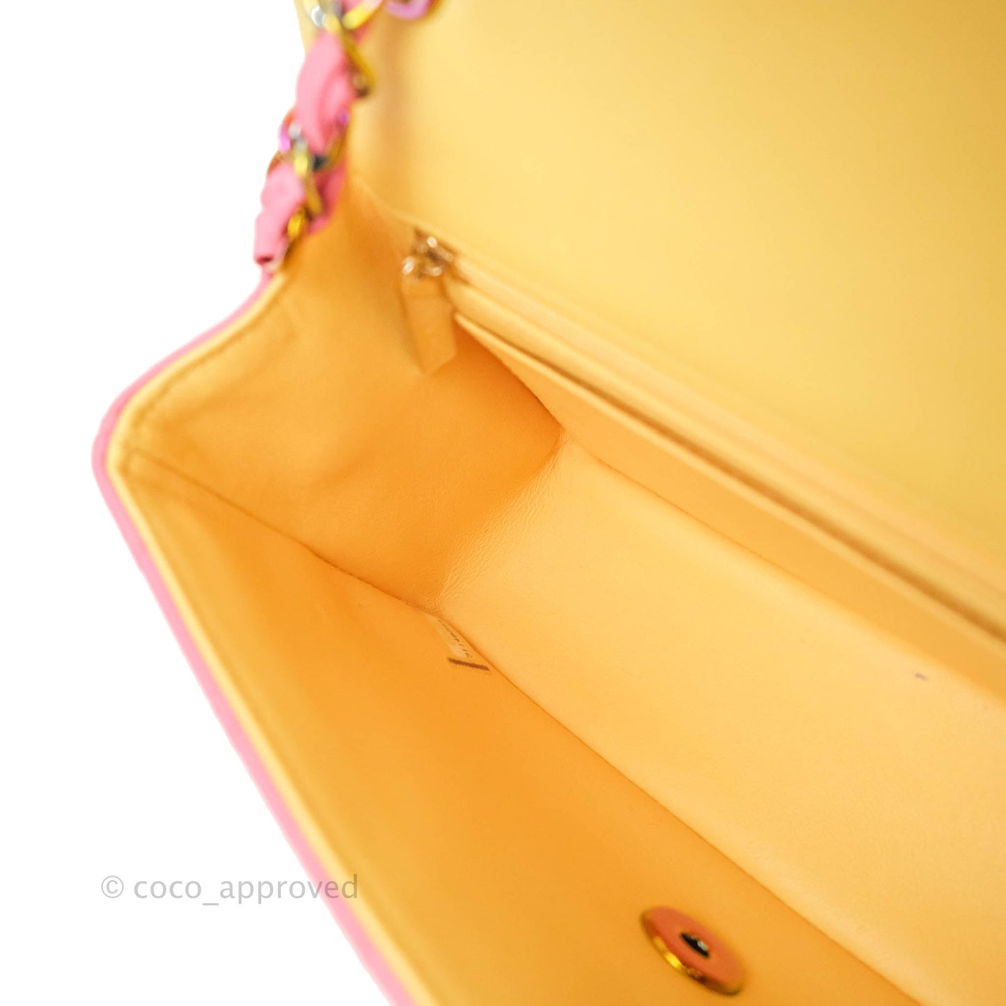 Chanel Mini Rectangular Pink Lambskin Rainbow Hardware