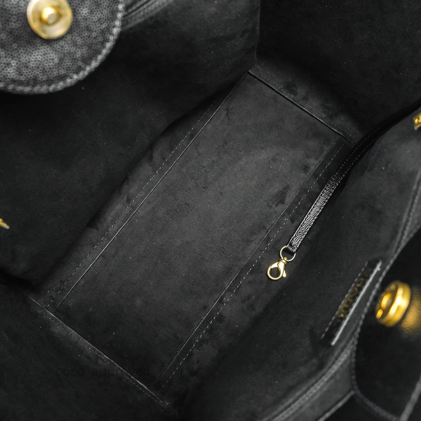Chanel Small Studded Deauville Tote Black Caviar Gold Hardware
