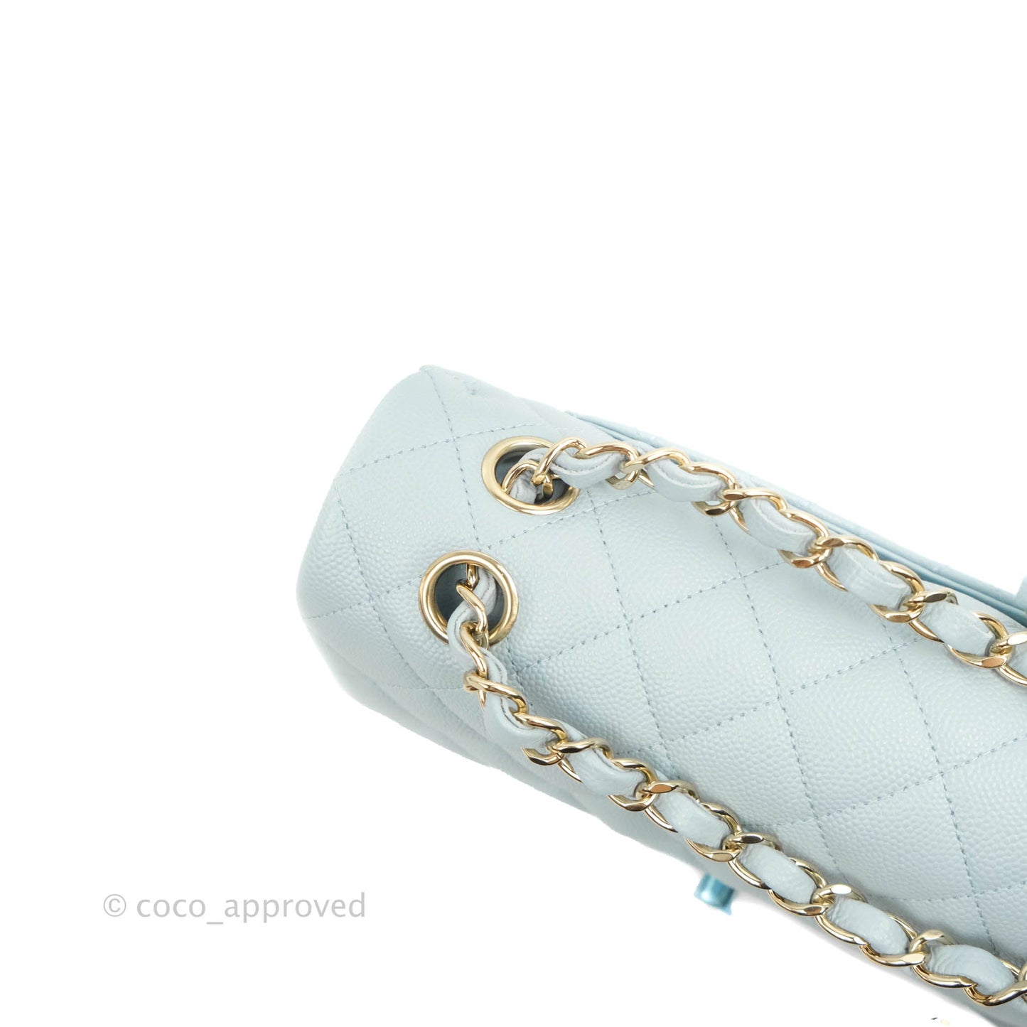 Chanel Small Classic Quilted Flap Light Blue Caviar Gold Hardware