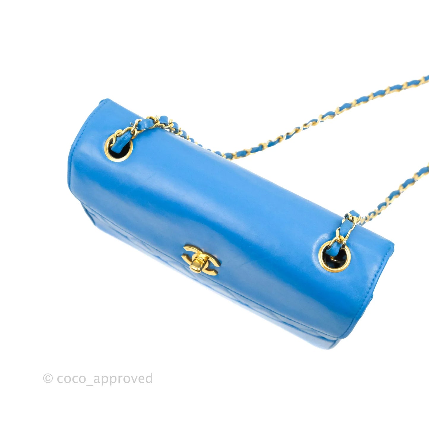 Chanel Vintage Trapezoid Flap Bag Blue Lambskin 24K Gold Hardware